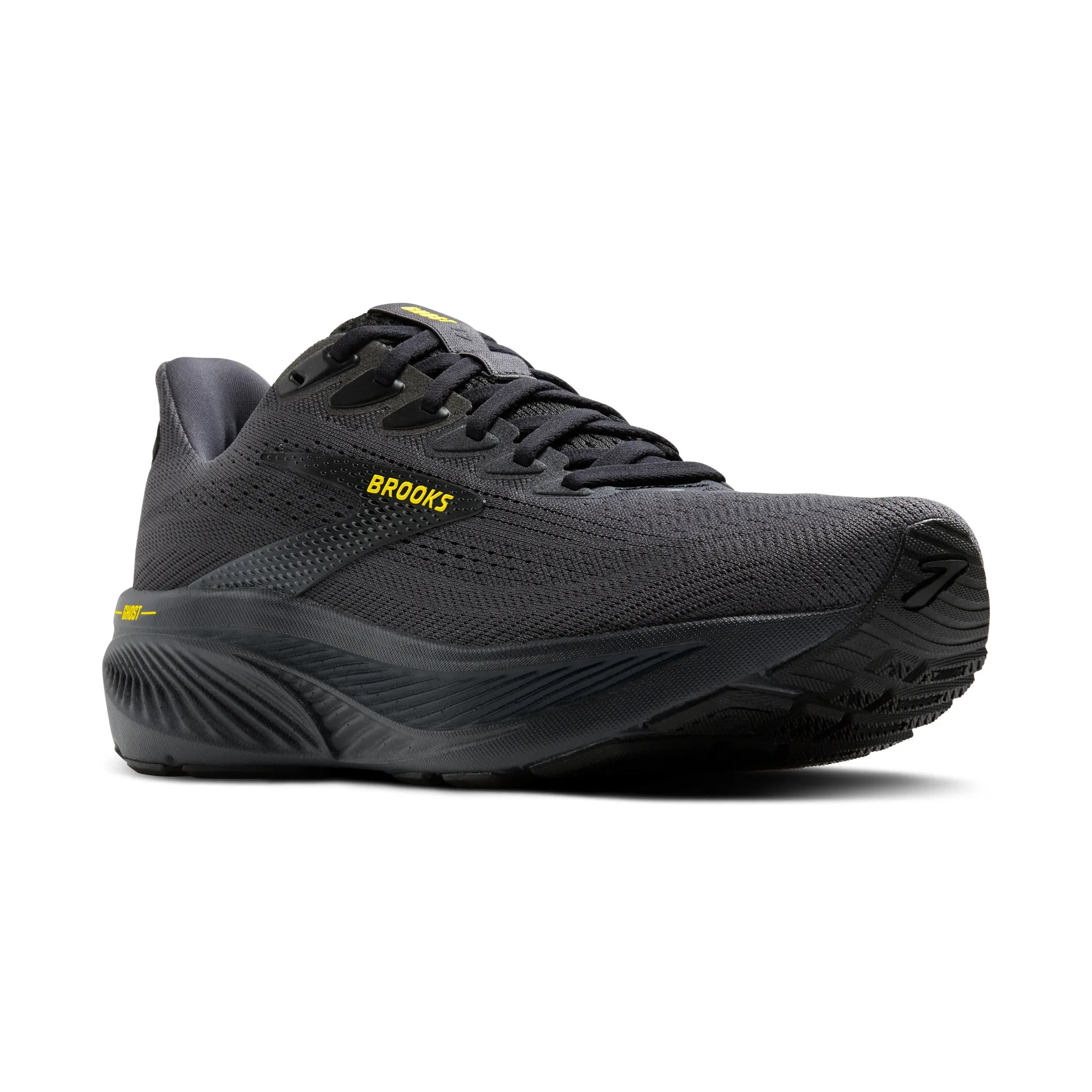 Men's Brooks Ghost 17 Road Running Shoe in Ebony/Black/Yellow