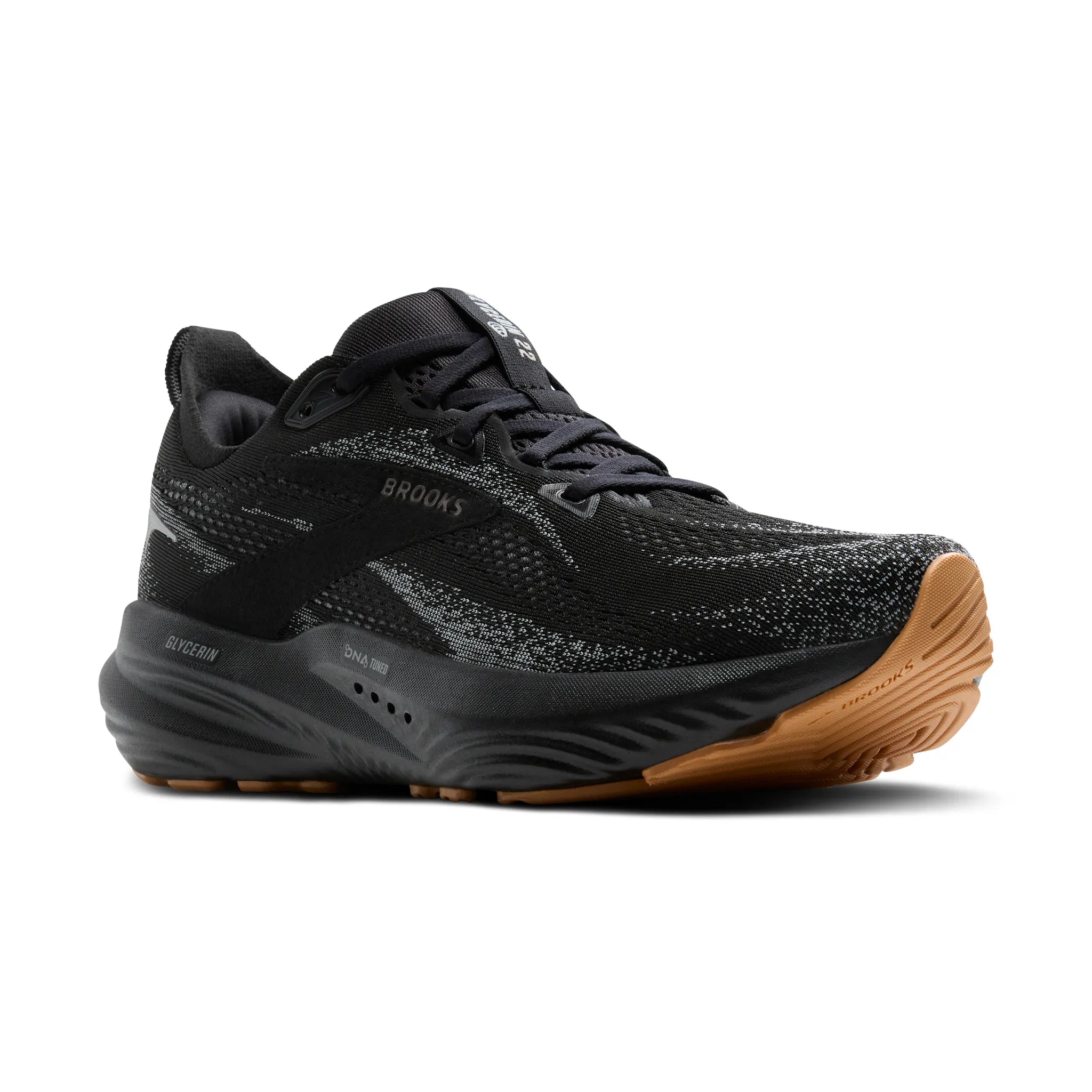 Men's Brooks Glycerin 22 Road Running Shoe in Black/Primer Gray/Biscuit