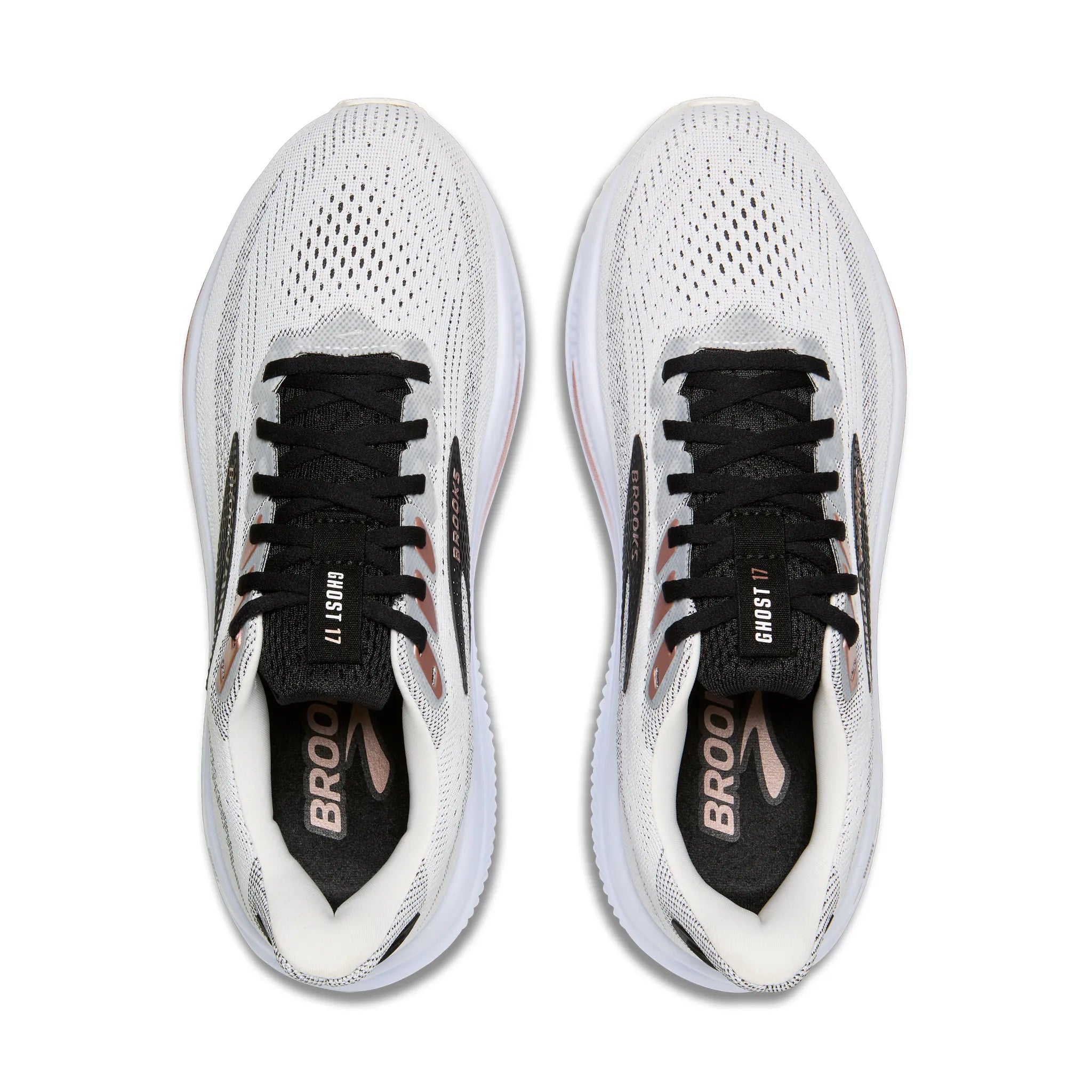 Women's Brooks Ghost 17 Road Running Shoe in White/Black/Rose Gold