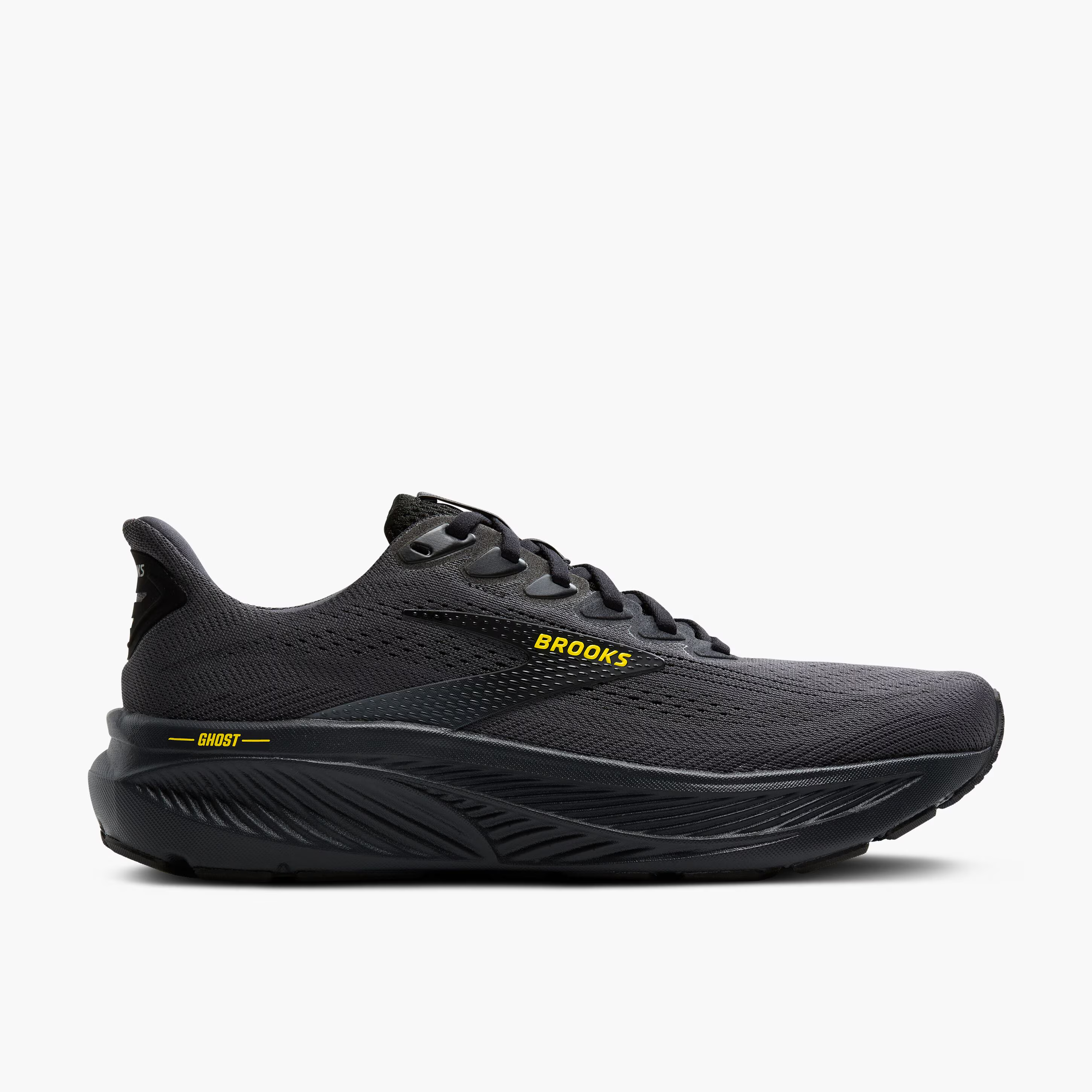 Men's Brooks Ghost 17 Road Running Shoe in Ebony/Black/Yellow