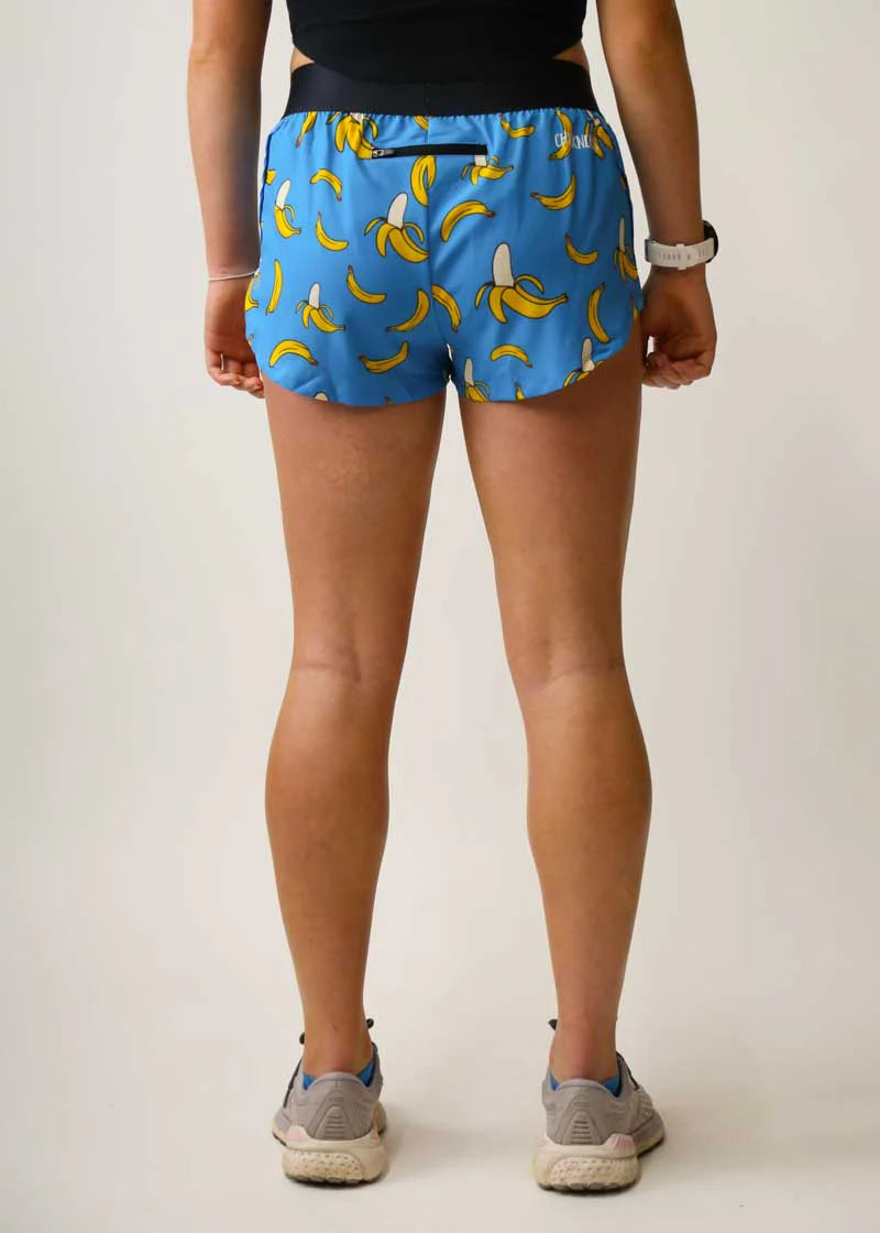 ChicknLegs Women's 1.5" Split Shorts in Blue Bananas