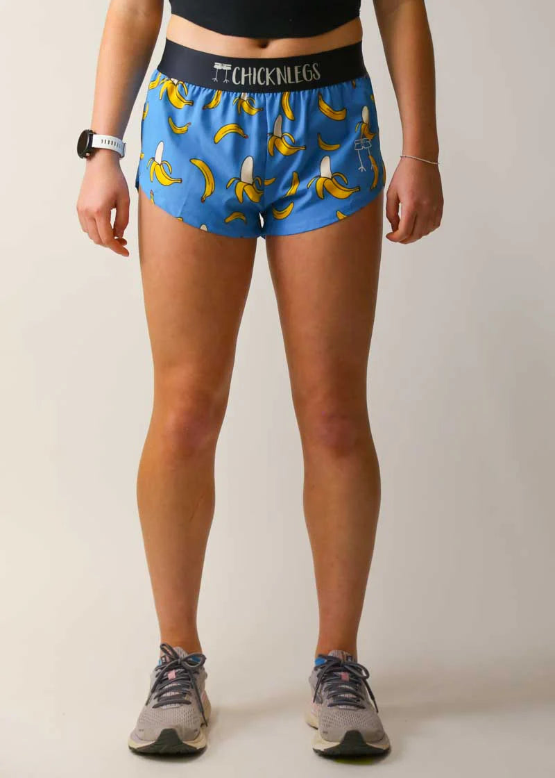 ChicknLegs Women's 1.5" Split Shorts in Blue Bananas