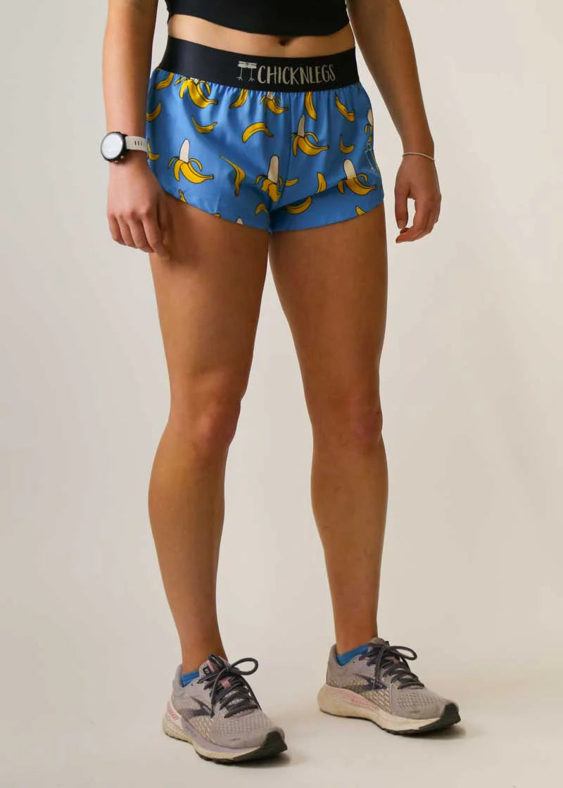 ChicknLegs Women's 1.5" Split Shorts in Blue Bananas