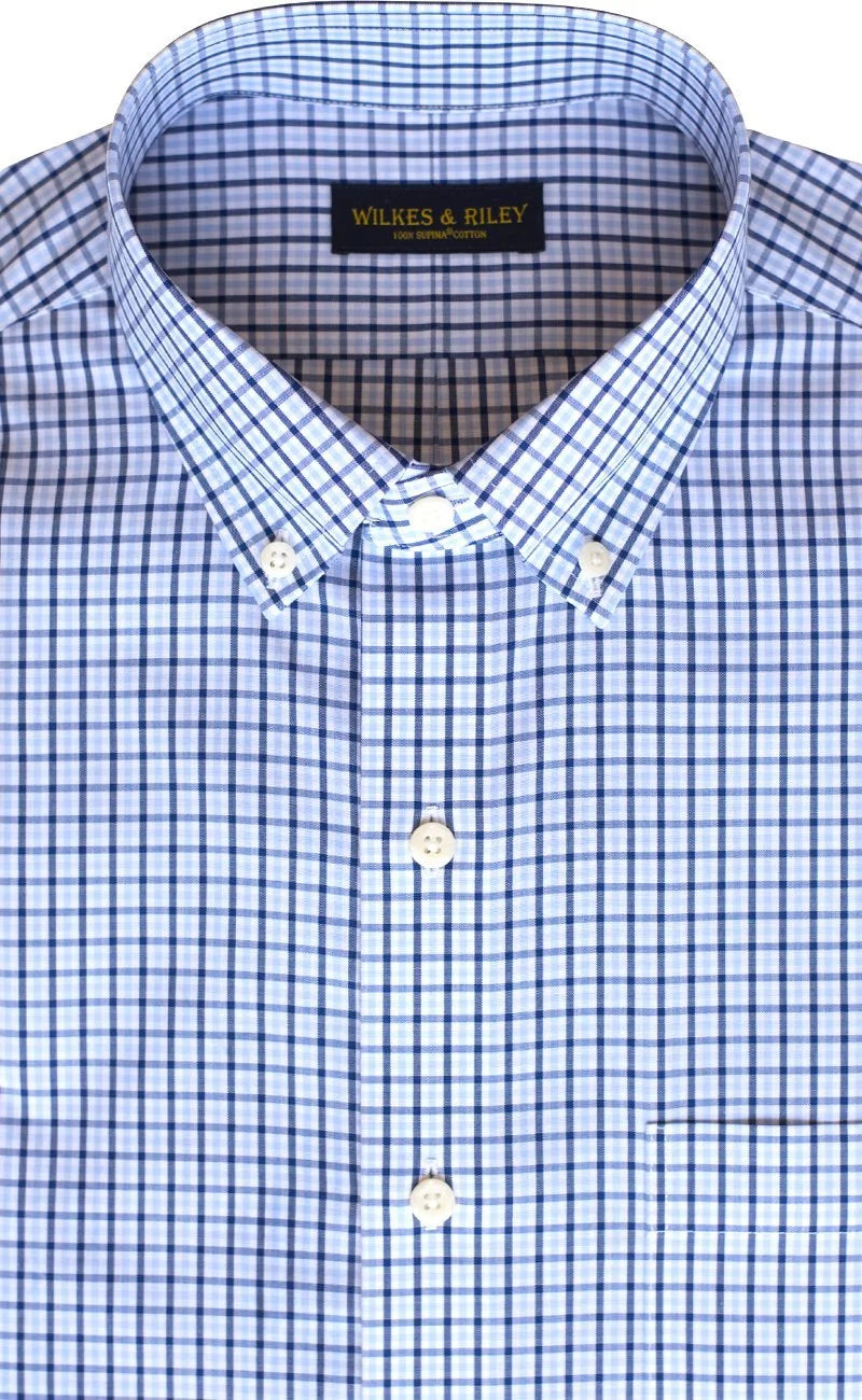 Wilkes & Riley Navy and Blue Check Button Down Collar Sport Shirt