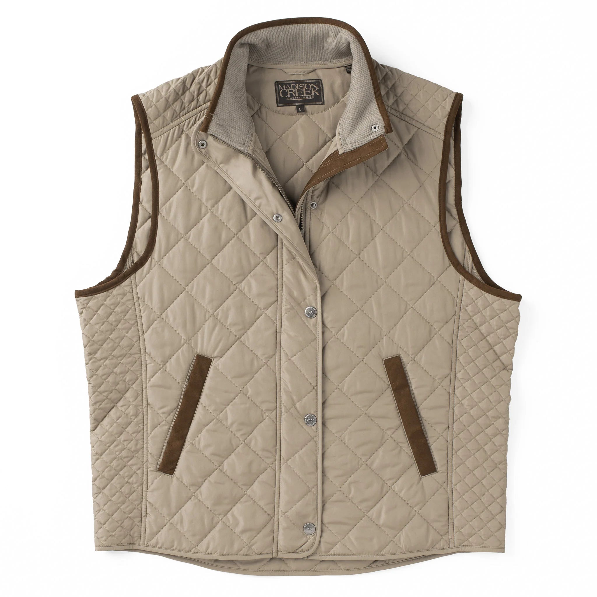 Madison Creek Greenville Diamond Quilted Nylon Vest in Dark Khaki