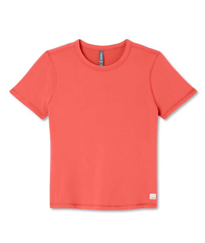 vuori Women's Short Sleeve Lux Tee in Bright Coral