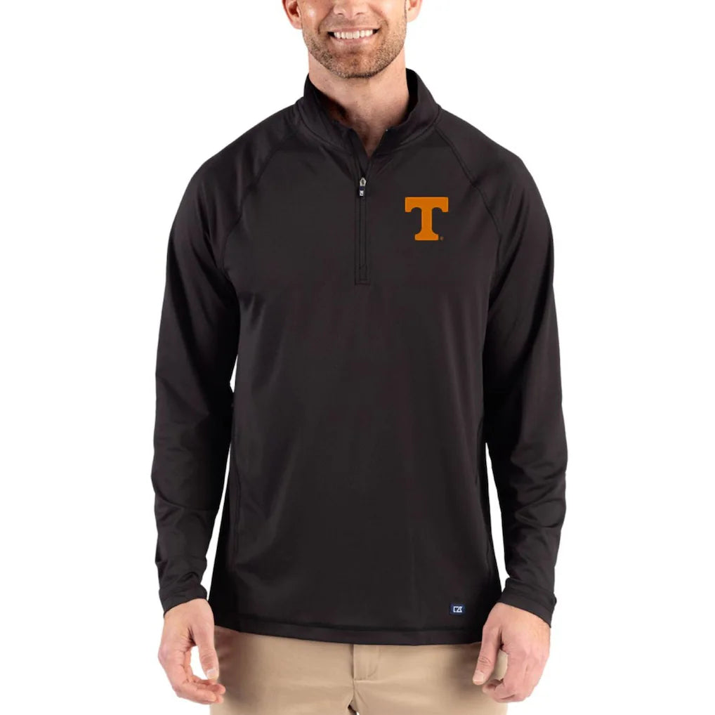 Cutter & Buck Men's Tennessee Volunteers Prospect Recycled Featherlight Stretch Quarter Zip in Black