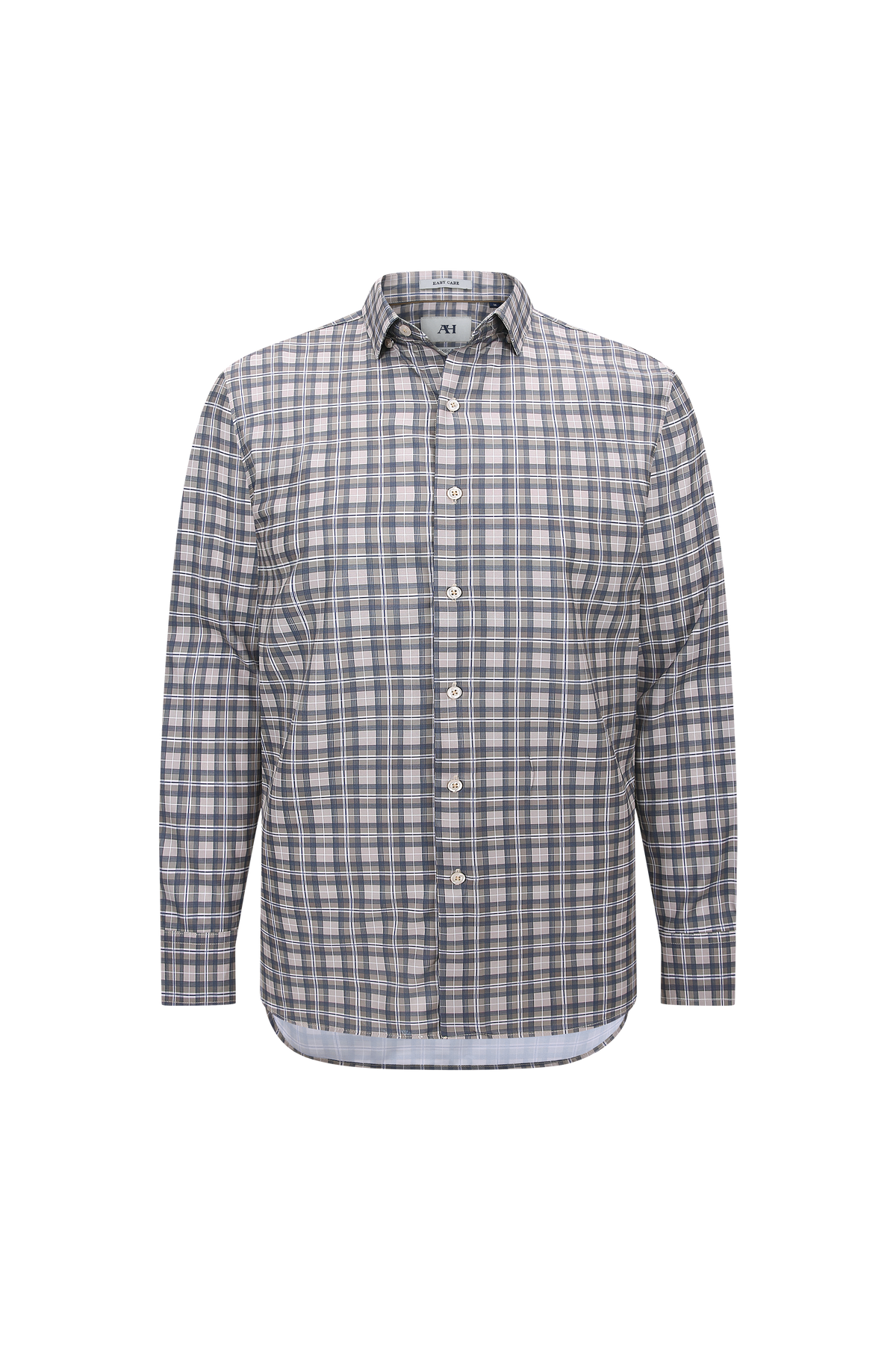 American Heritage Co. Hidden Button-Down Tech Melange Taupe Plaid Print Shirt