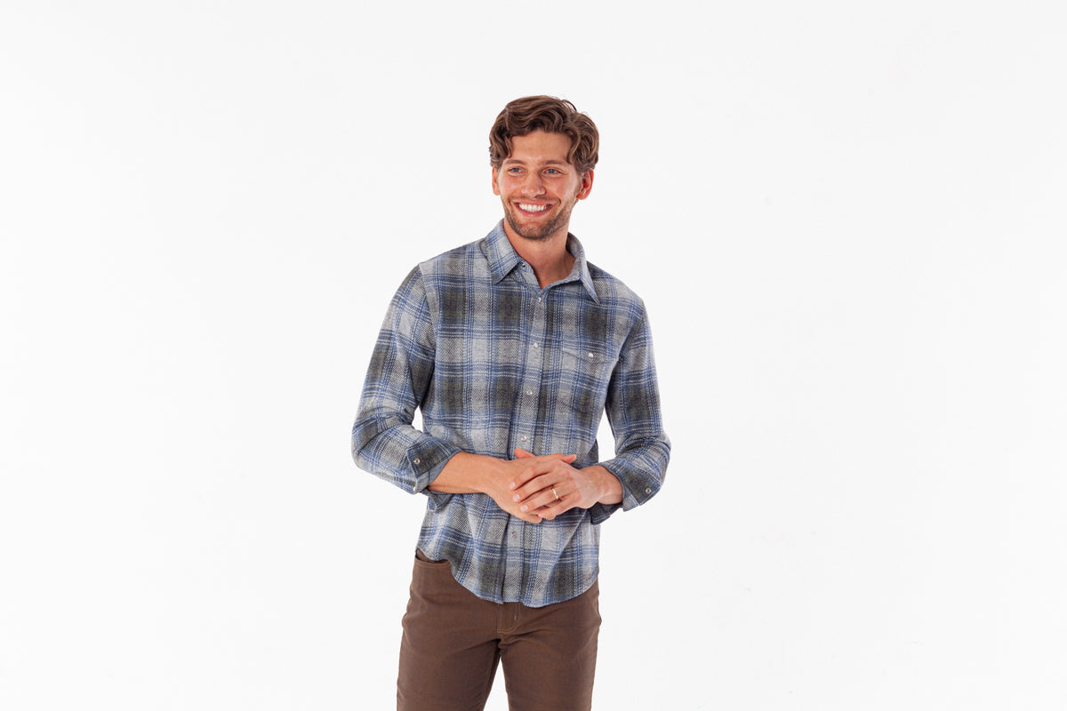 Criquet Chill Knit Pearl Snap in Billy Plaid Blue