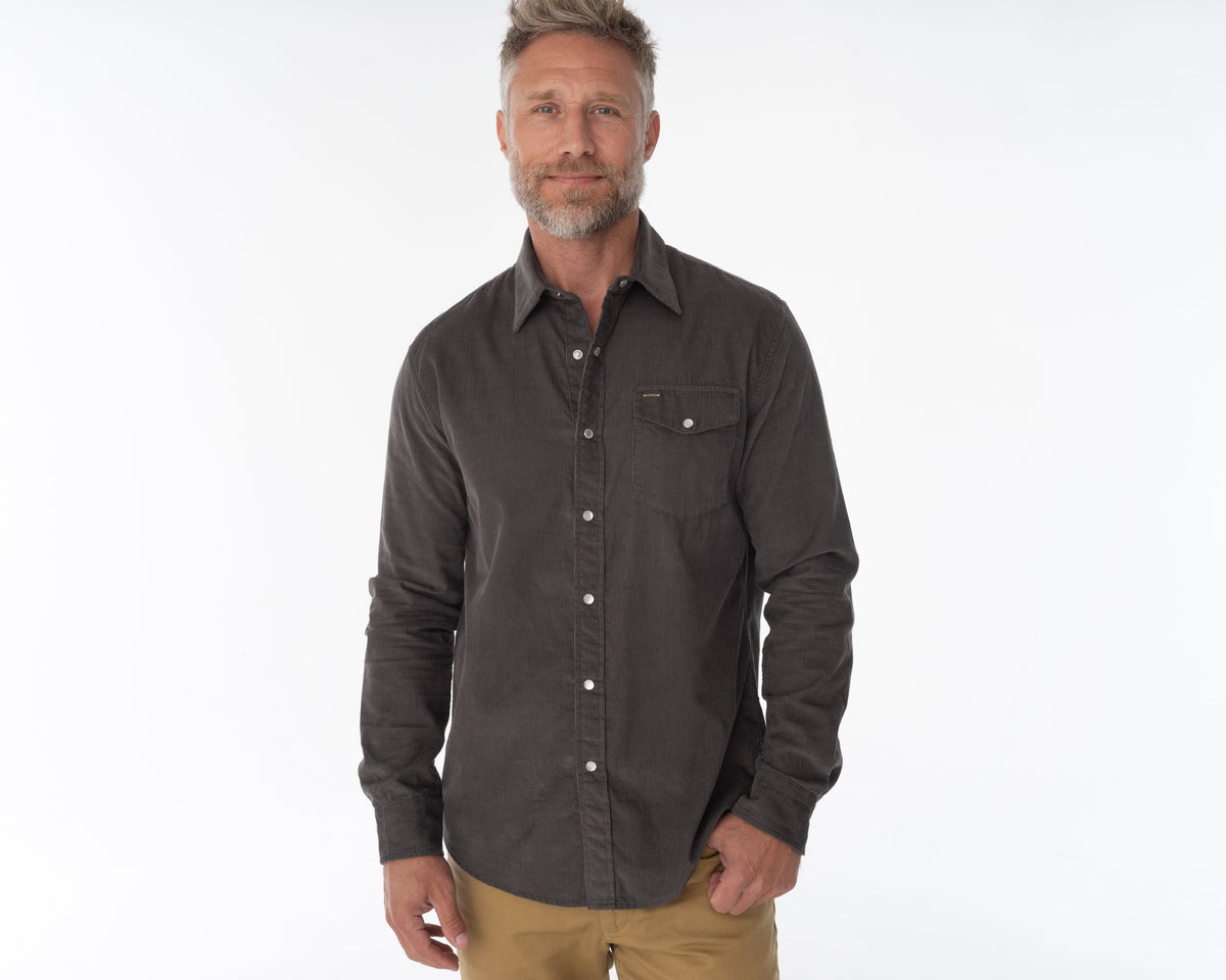 Criquet Corduroy Pearl Snap in Charcoal