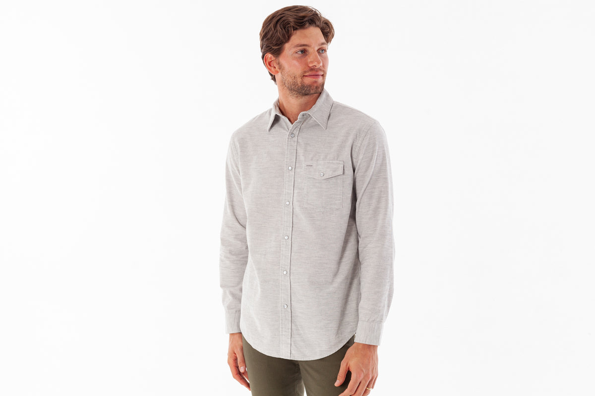 Criquet Corduroy Pearl Snap in Heather Gray