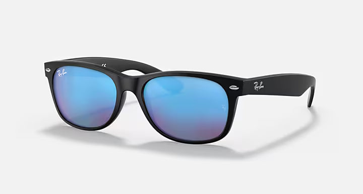 Ray-Ban New Wayfarer Flash Rubber Black Frame with Grey Mirror Blue Lenses