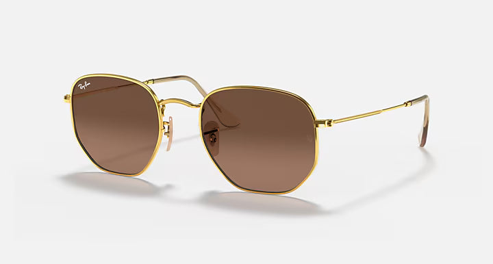 Ray-Ban Hexagonal Flat Lenses Arista Gold Frame with Brown Gradient Grey Lenses