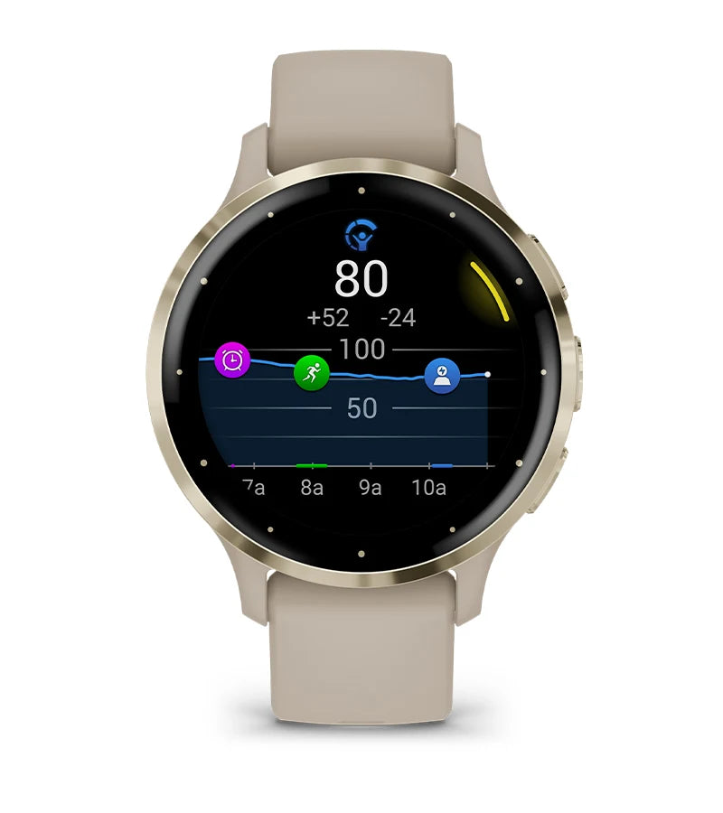 Garmin Venu® 3S Smartwatch, Soft Gold Stainless Steel Bezel with Ivory Case and Silicone Band