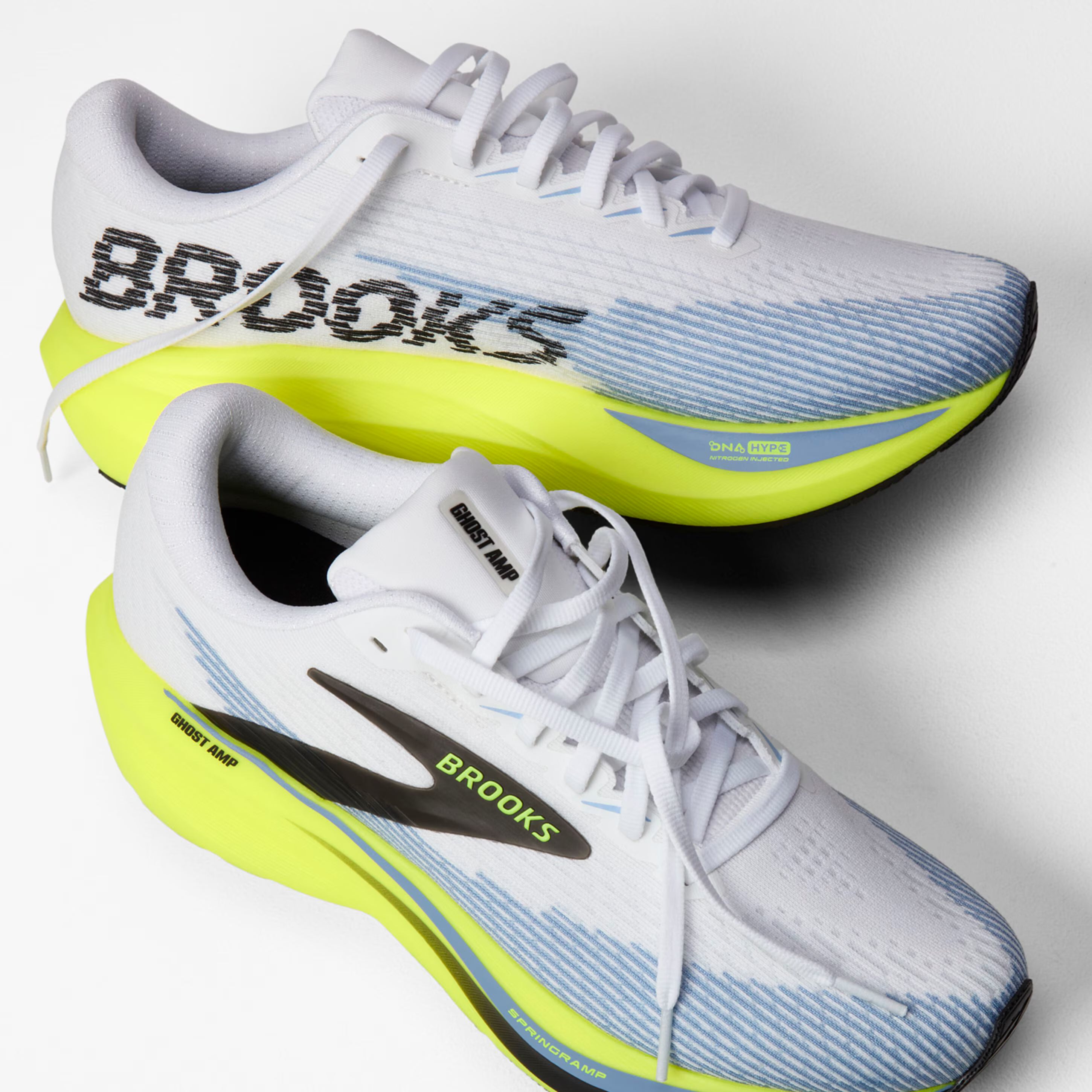Men's Brooks Running Ghost Amp Road Running Shoe in White/Blue/Nightlife