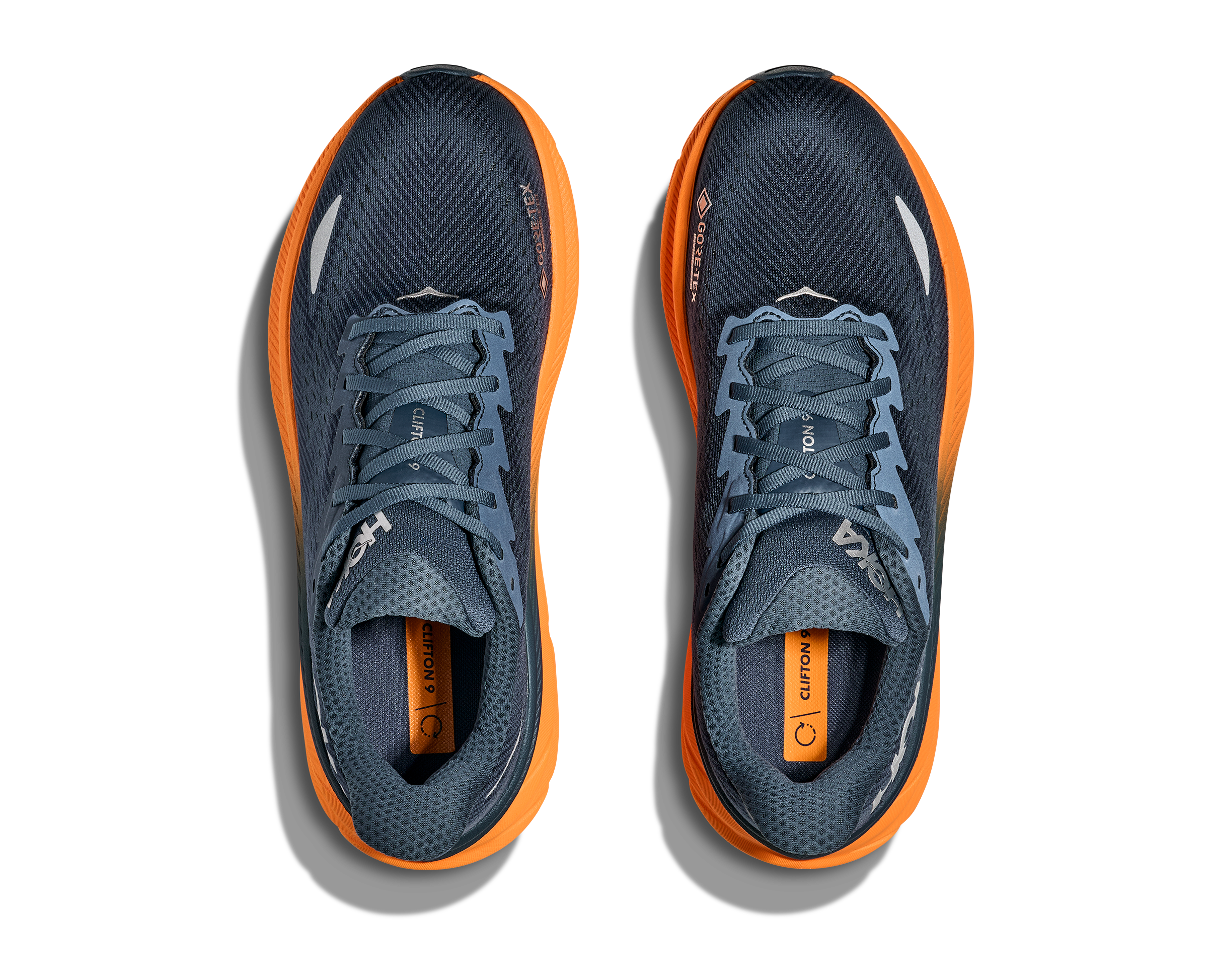 Men's HOKA Clifton 9 GTX  Running Shoe in Stormy Skies / Orange Zest