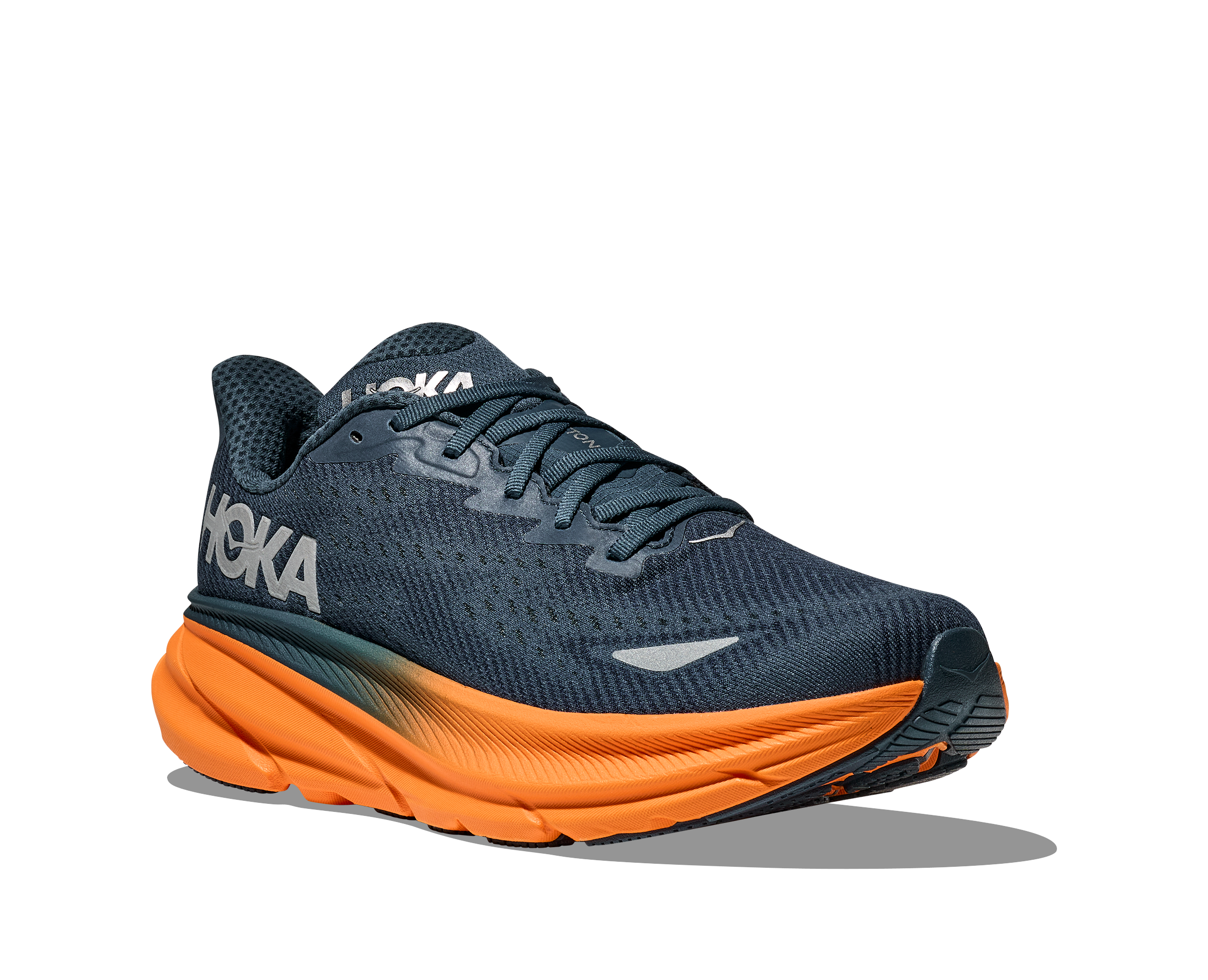 Men's HOKA Clifton 9 GTX  Running Shoe in Stormy Skies / Orange Zest