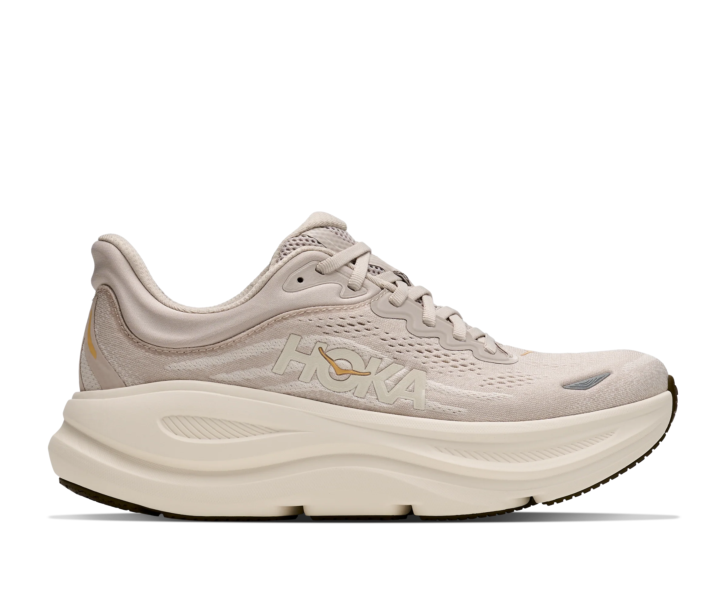 Women's HOKA Bondi 9 Running Shoe in River Rock Grey | Alabaster