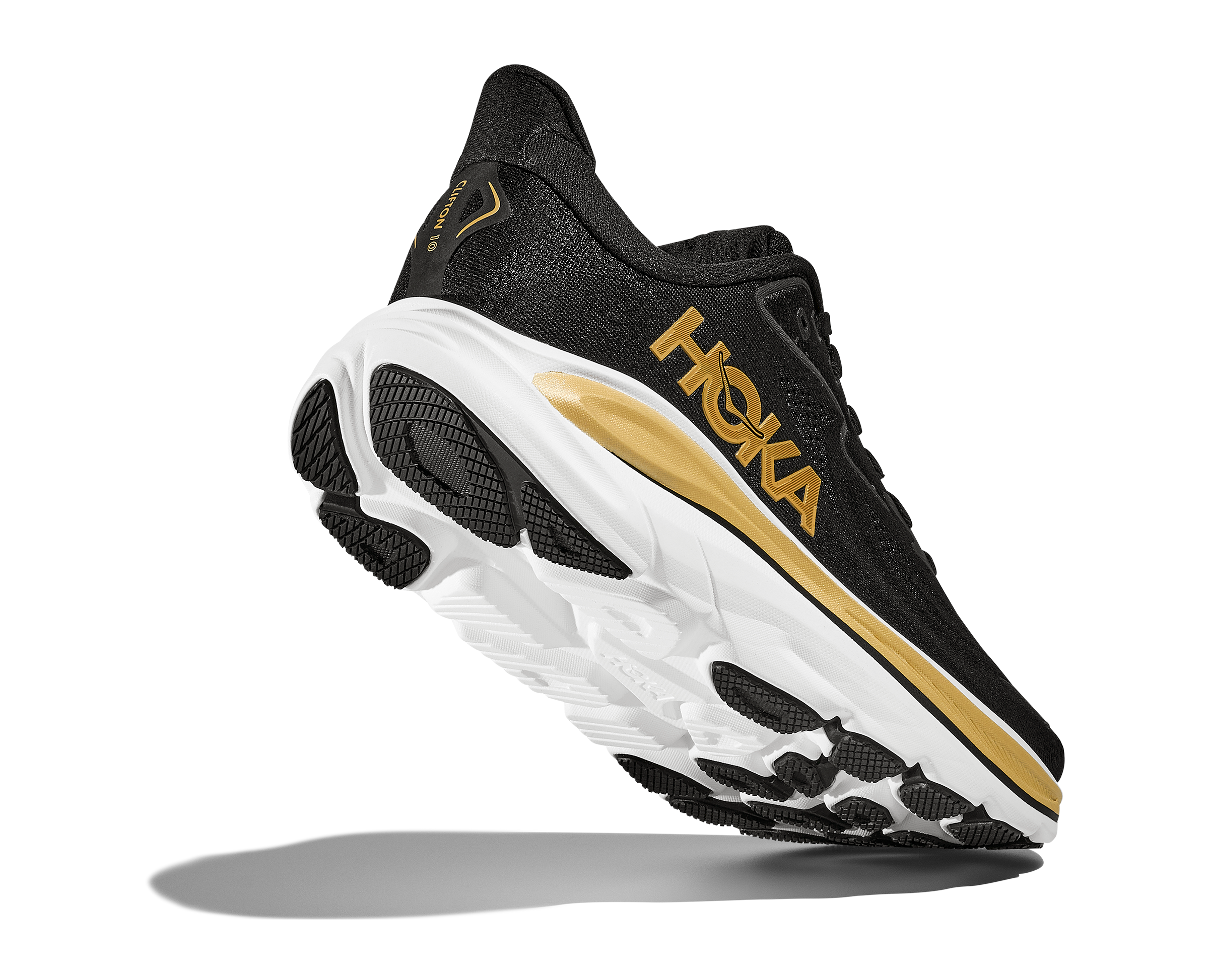 Women's HOKA Clifton 10 Running Shoe in Cosmic Black | Gold