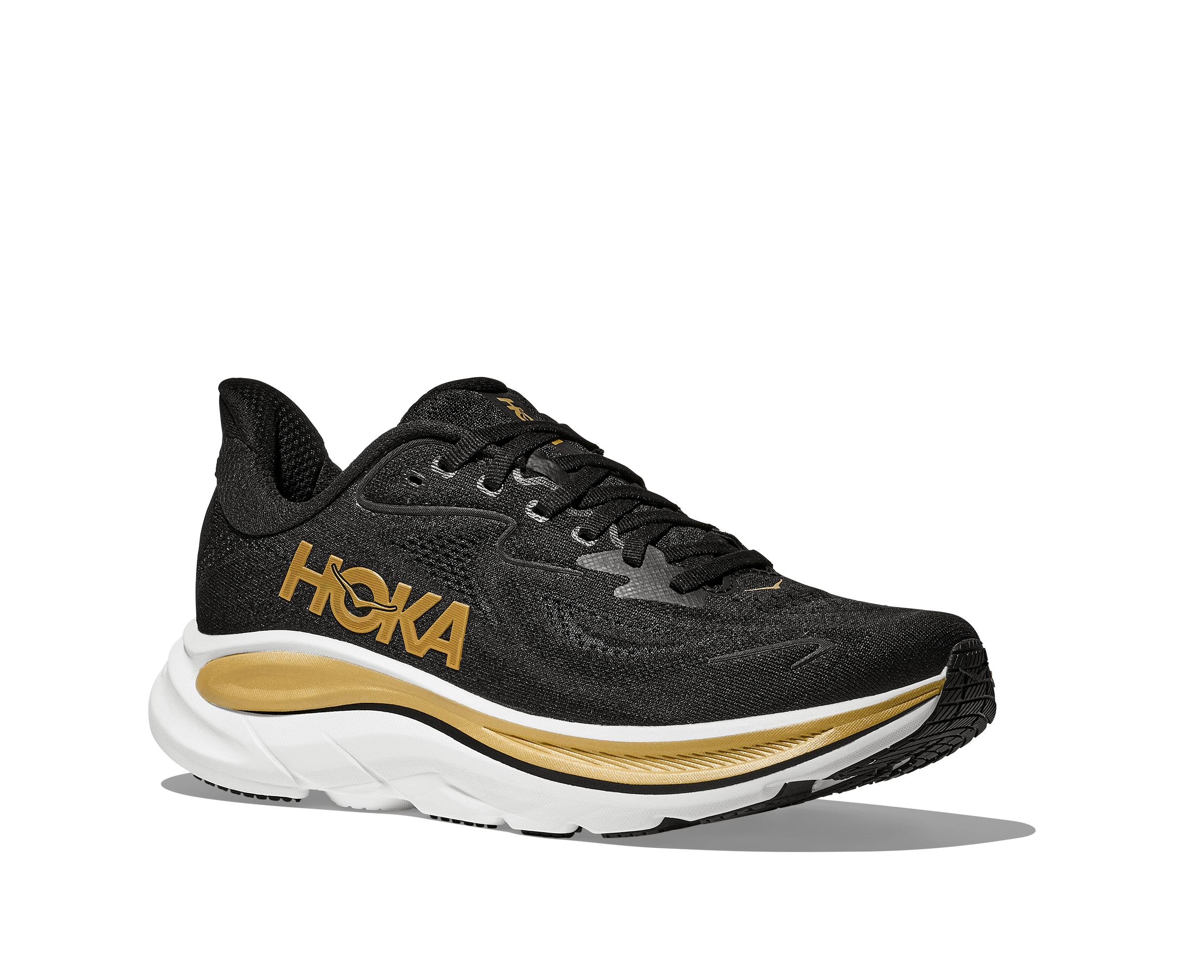 Women's HOKA Clifton 10 Running Shoe in Cosmic Black | Gold