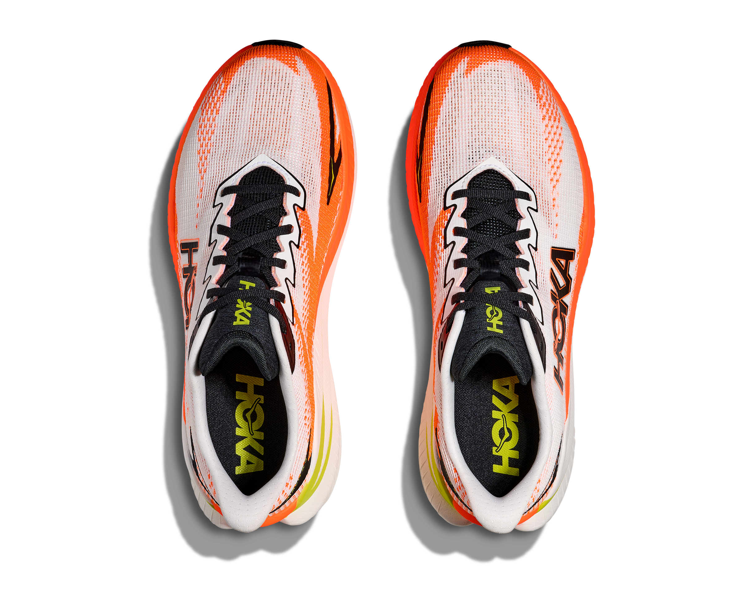 Men's HOKA  Mach X 3 Running Shoe in White | Neon Tangerine