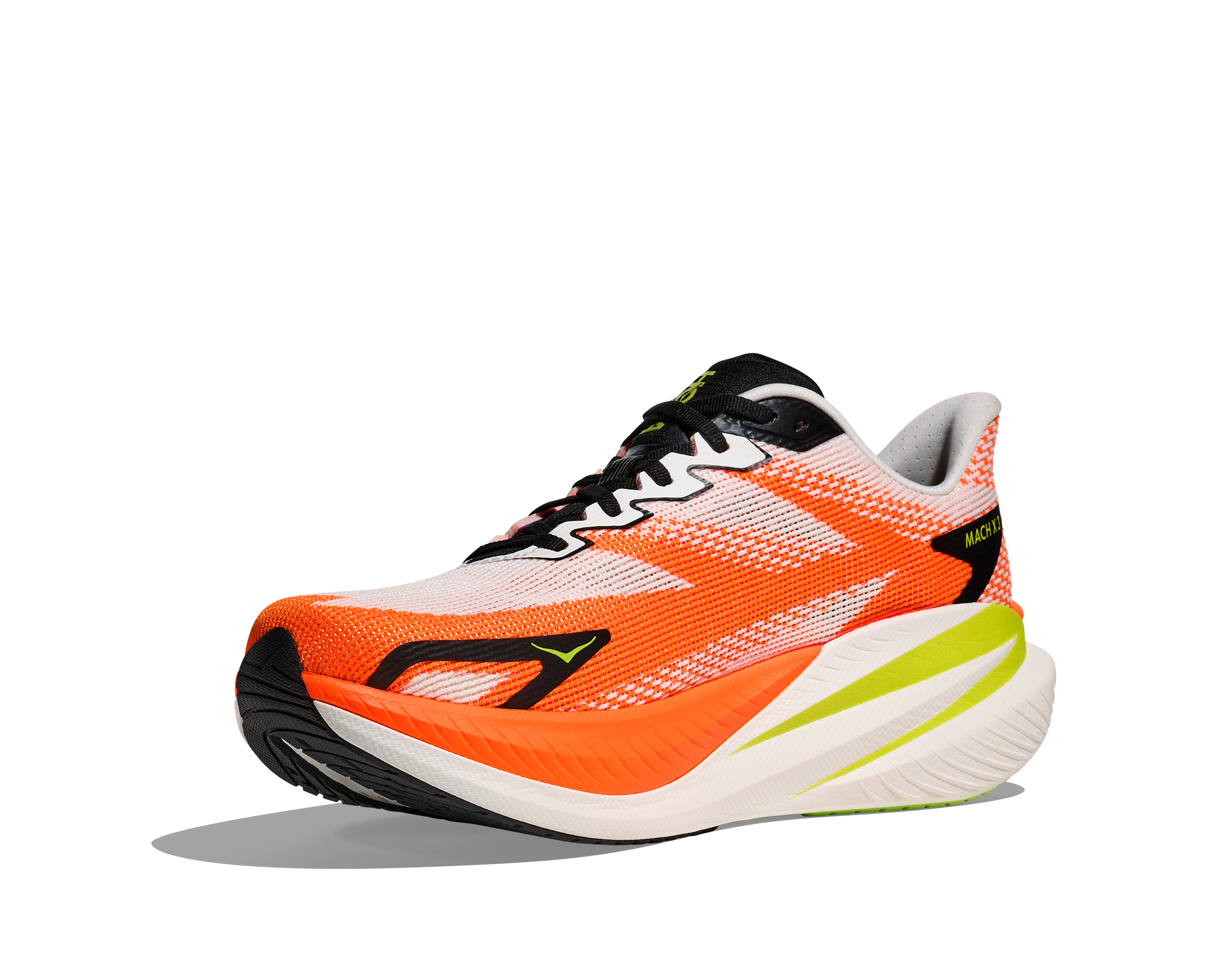 Men's HOKA  Mach X 3 Running Shoe in White | Neon Tangerine
