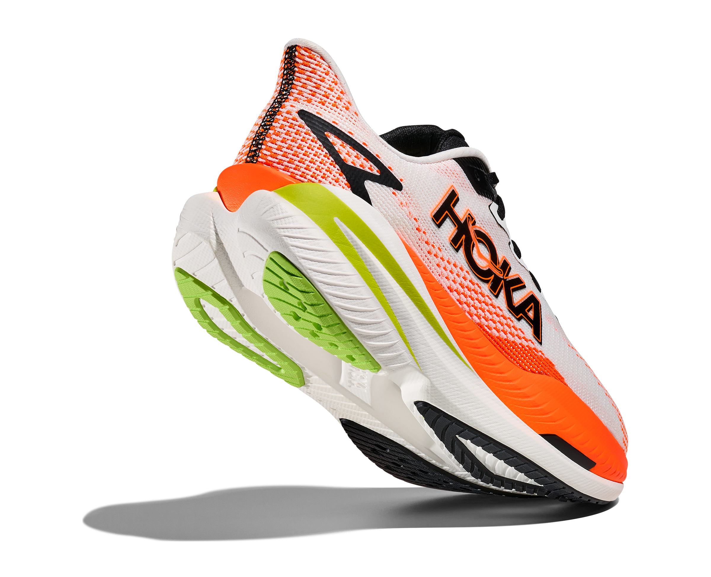 Men's HOKA  Mach X 3 Running Shoe in White | Neon Tangerine