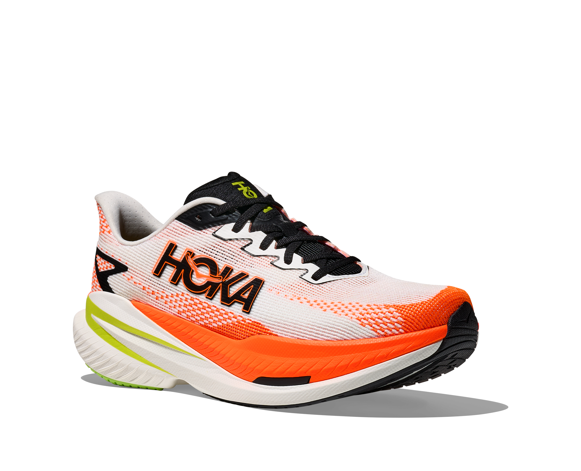 Men's HOKA  Mach X 3 Running Shoe in White | Neon Tangerine