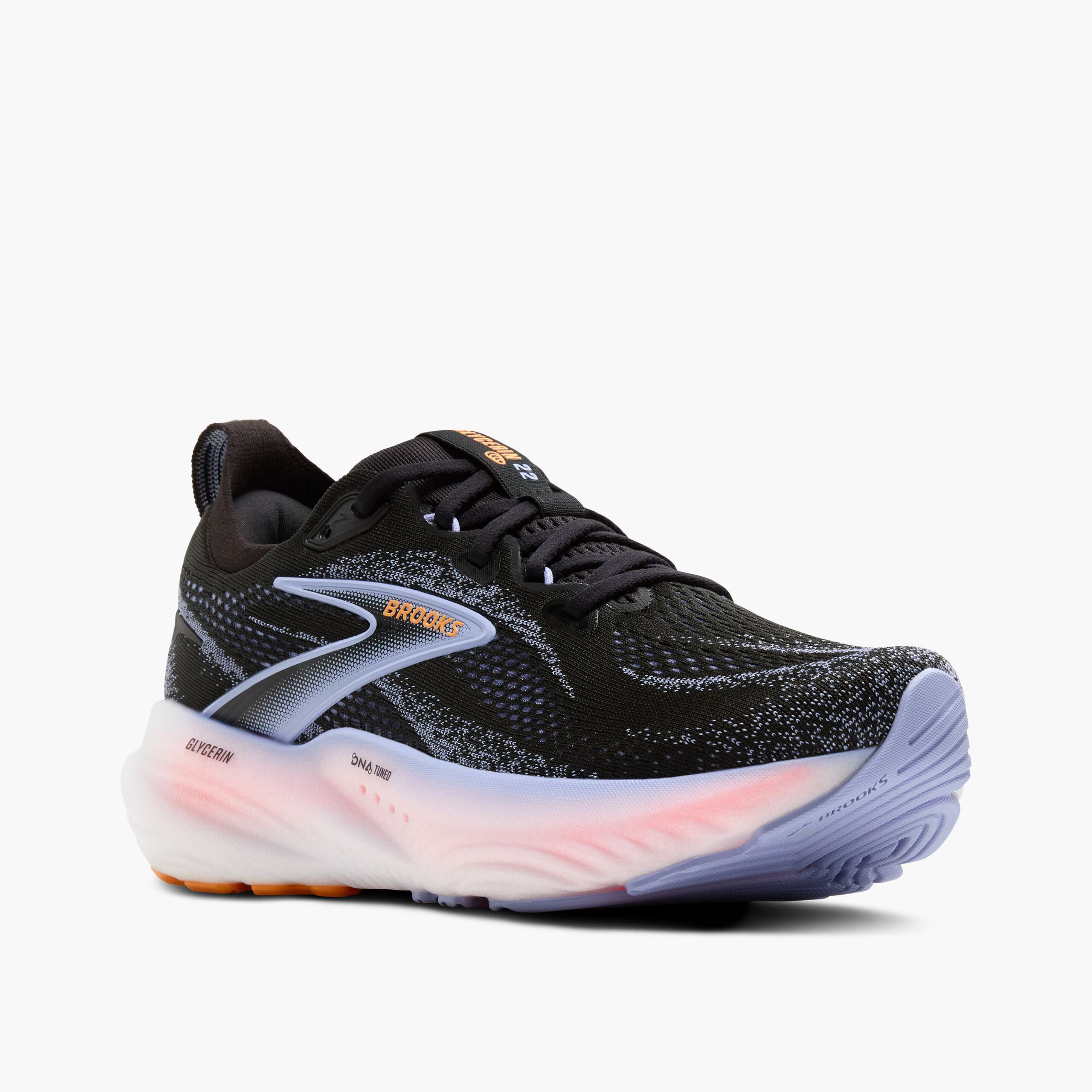 Women's Brooks Glycerin 22 Road Running Shoe in Black/Blue Heron/Orange