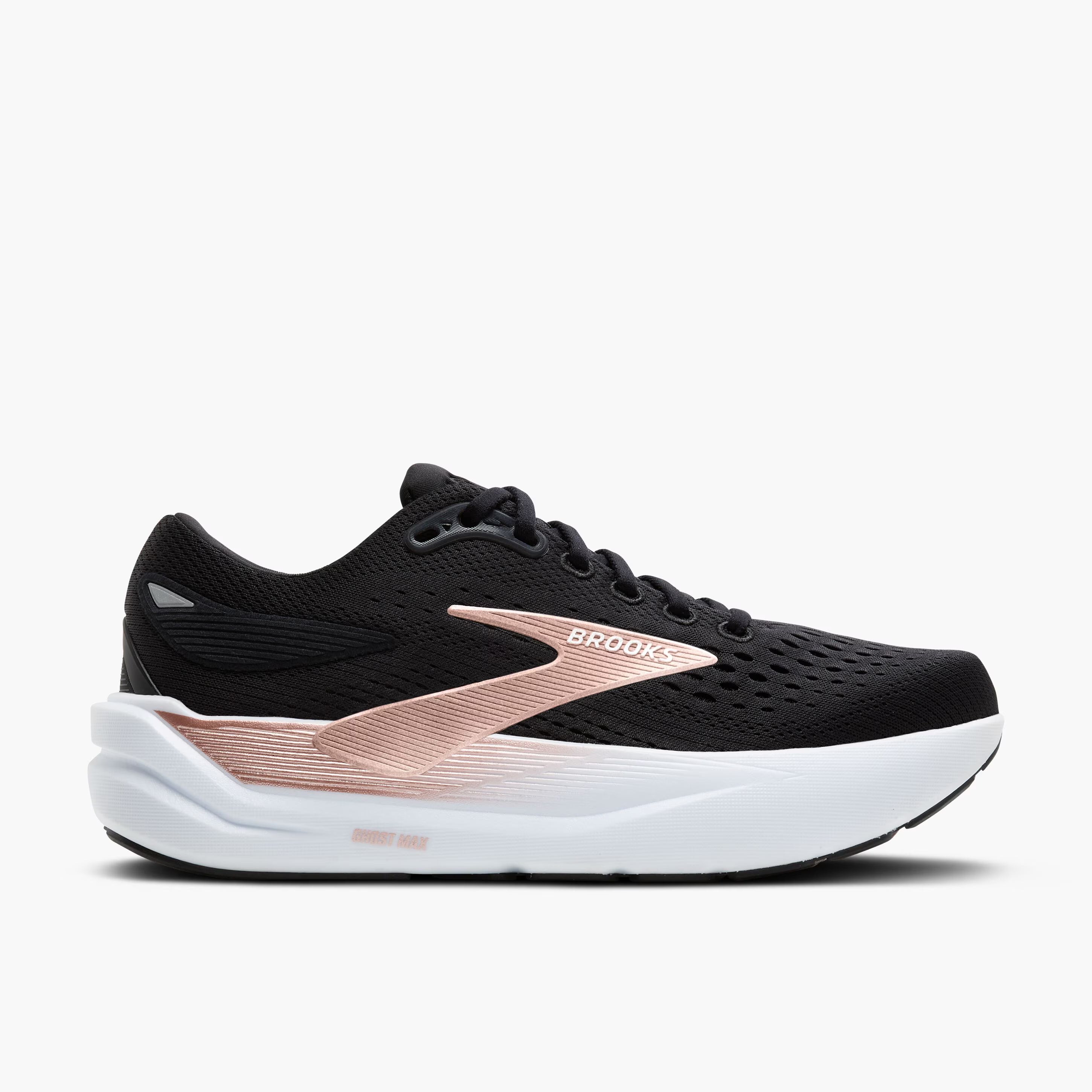 Women's Brooks Ghost Max 3 Road Running Shoe in Black/Black/Rose Gold