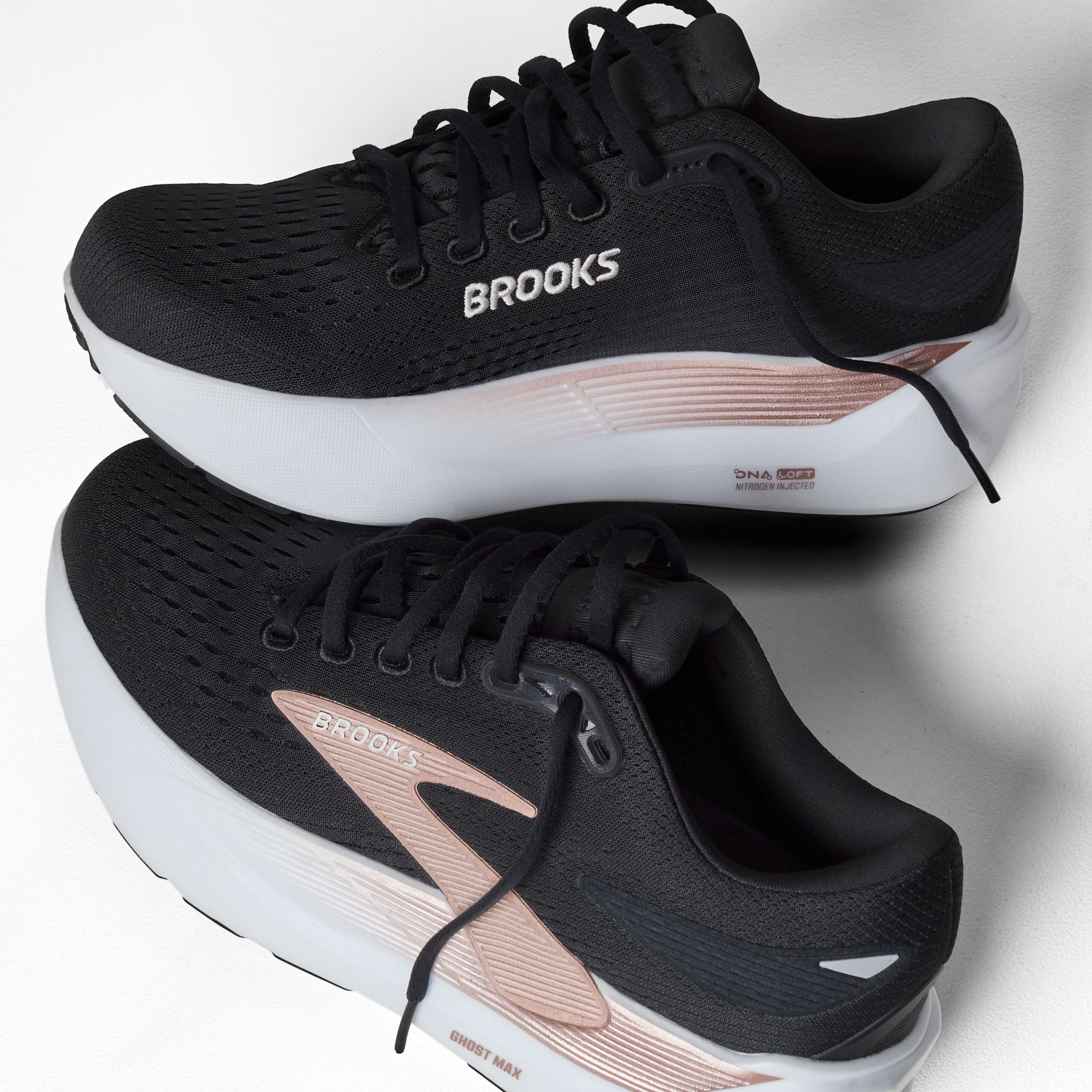 Women's Brooks Ghost Max 3 Road Running Shoe in Black/Black/Rose Gold