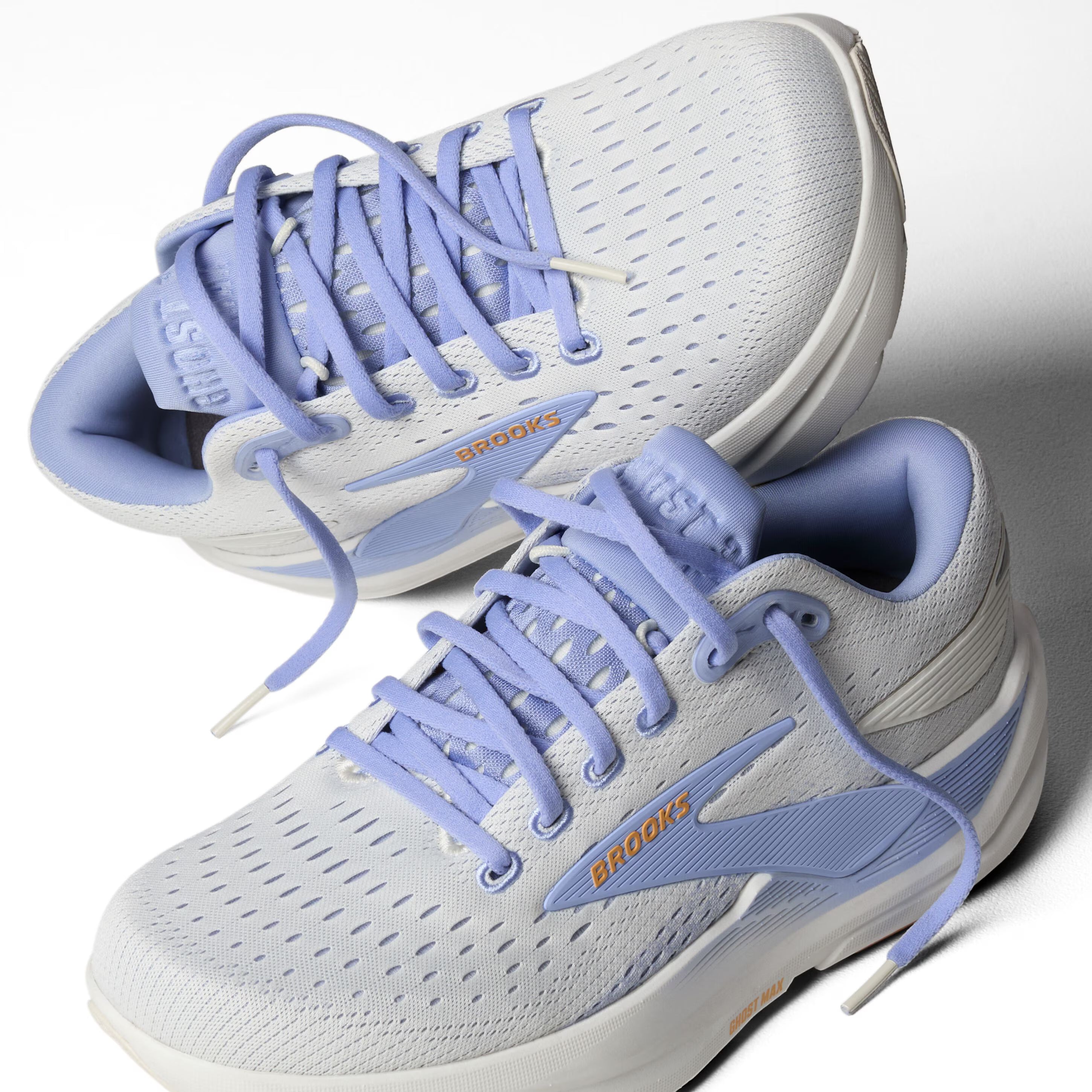 Women's Brooks Ghost Max 3 Road Running Shoe in Coconut/Blue Heron/Orange