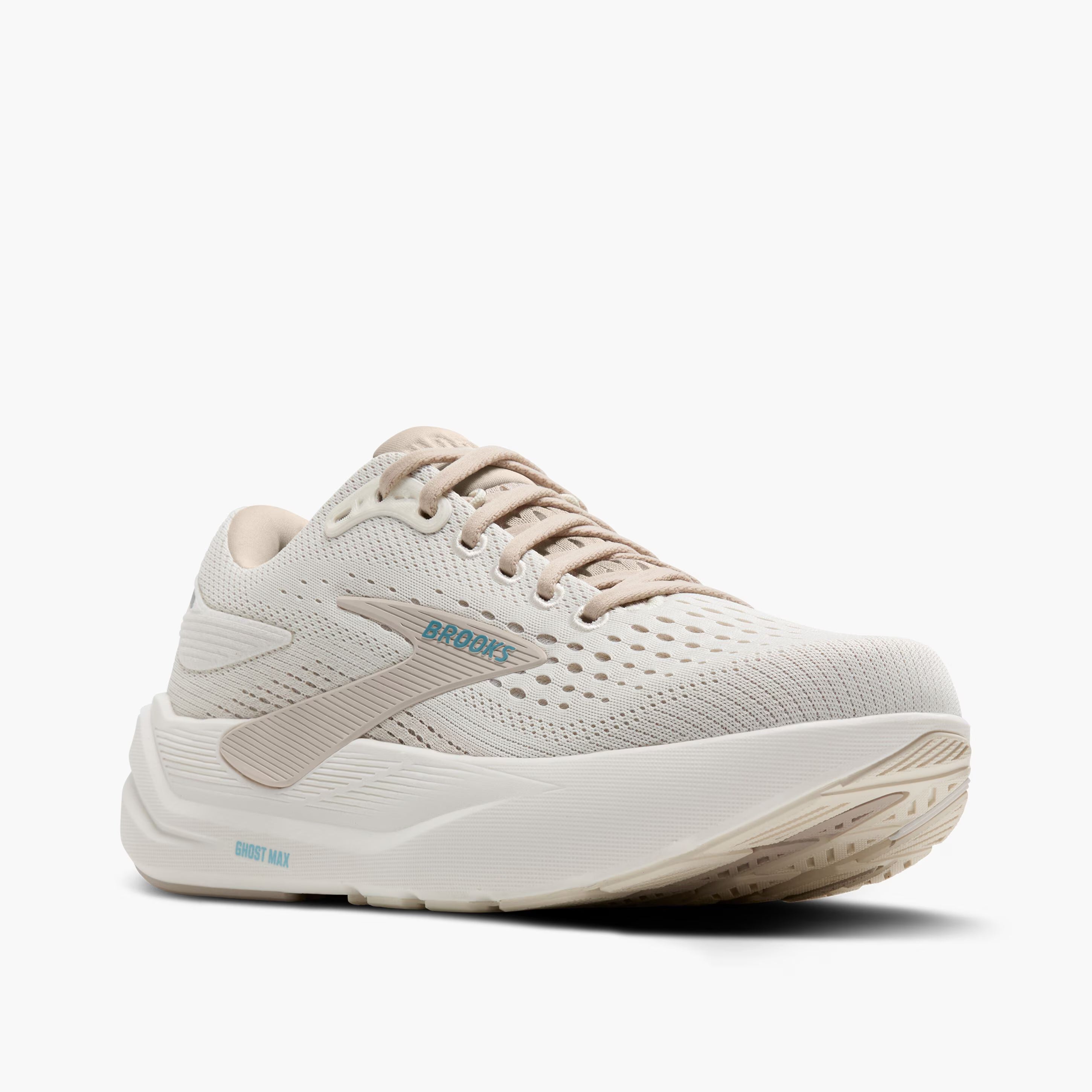 Women's Brooks Ghost Max 3 Road Running Shoe in Coconut/Chateau Grey/Blue