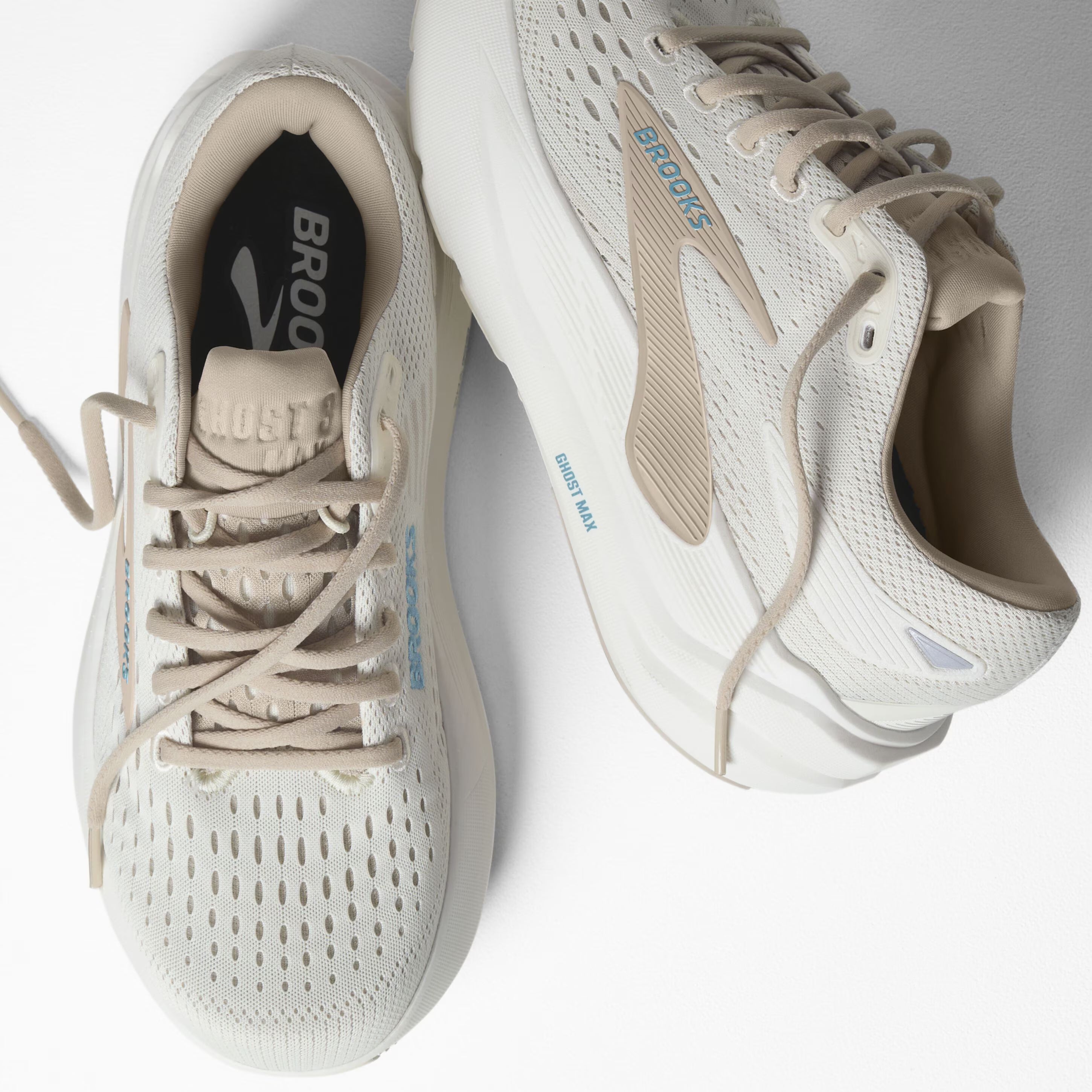 Women's Brooks Ghost Max 3 Road Running Shoe in Coconut/Chateau Grey/Blue