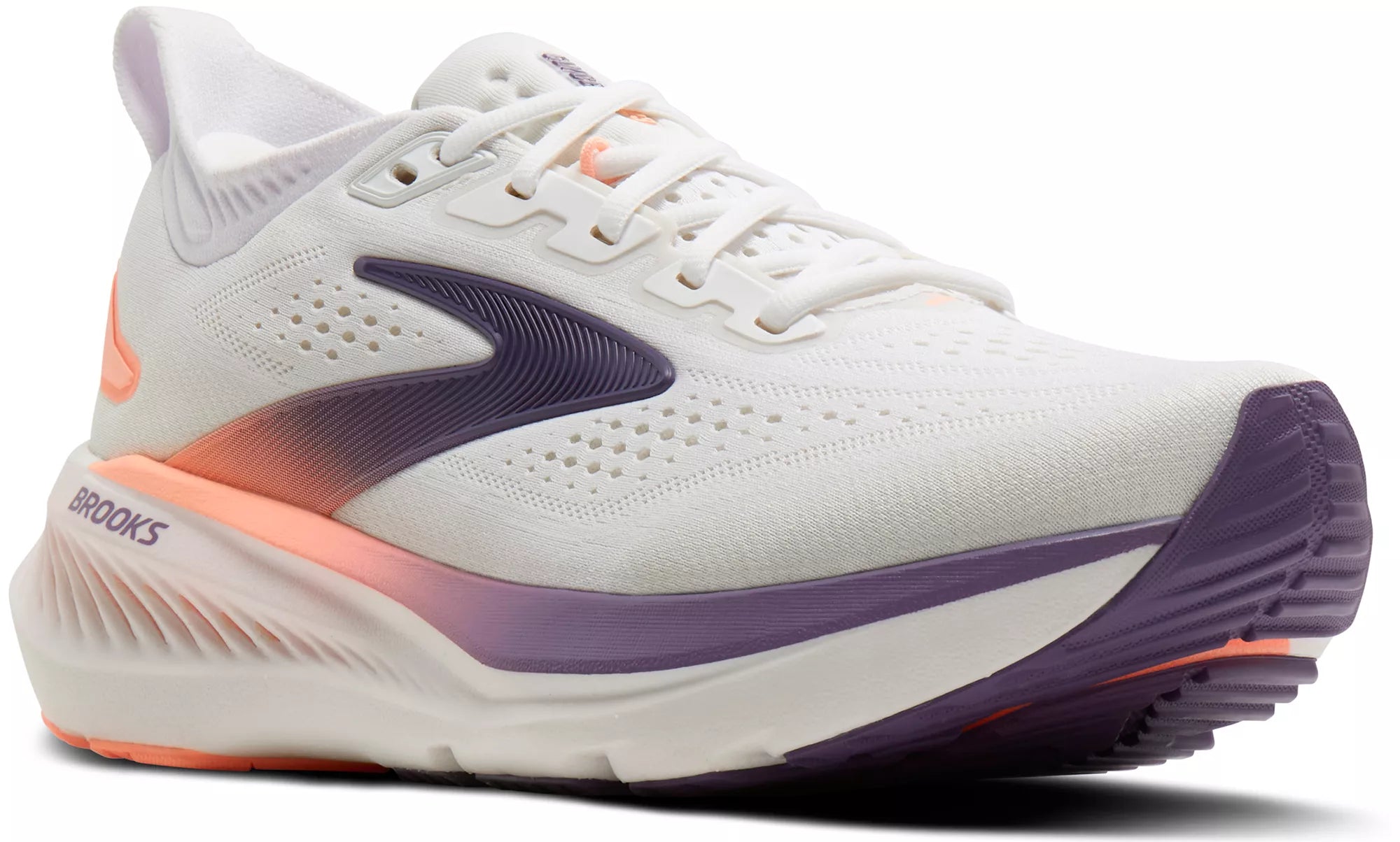 Women's Brooks Running Glycerin 23 Road Running Shoe in White/Mulled Grape/Clear