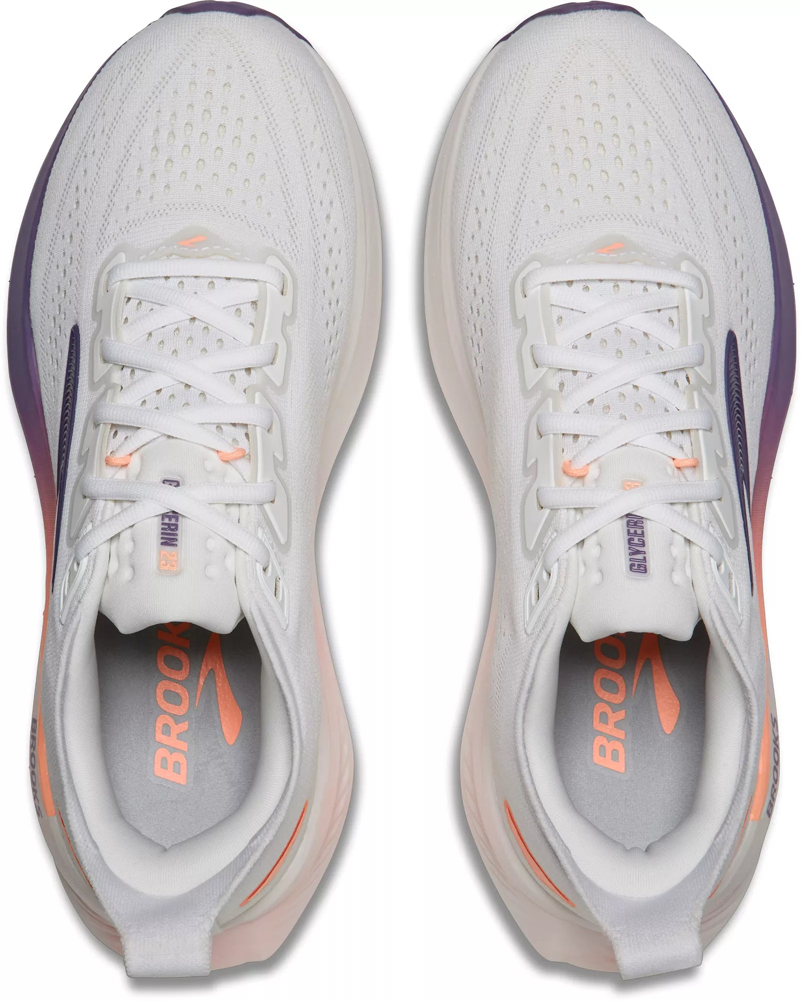 Women's Brooks Running Glycerin 23 Road Running Shoe in White/Mulled Grape/Clear
