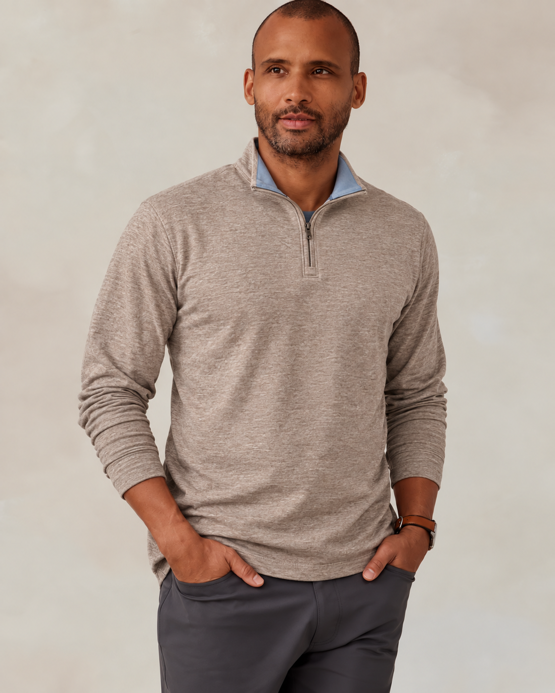 Tasc Crest Jacquard 1/4 Zip in Tan