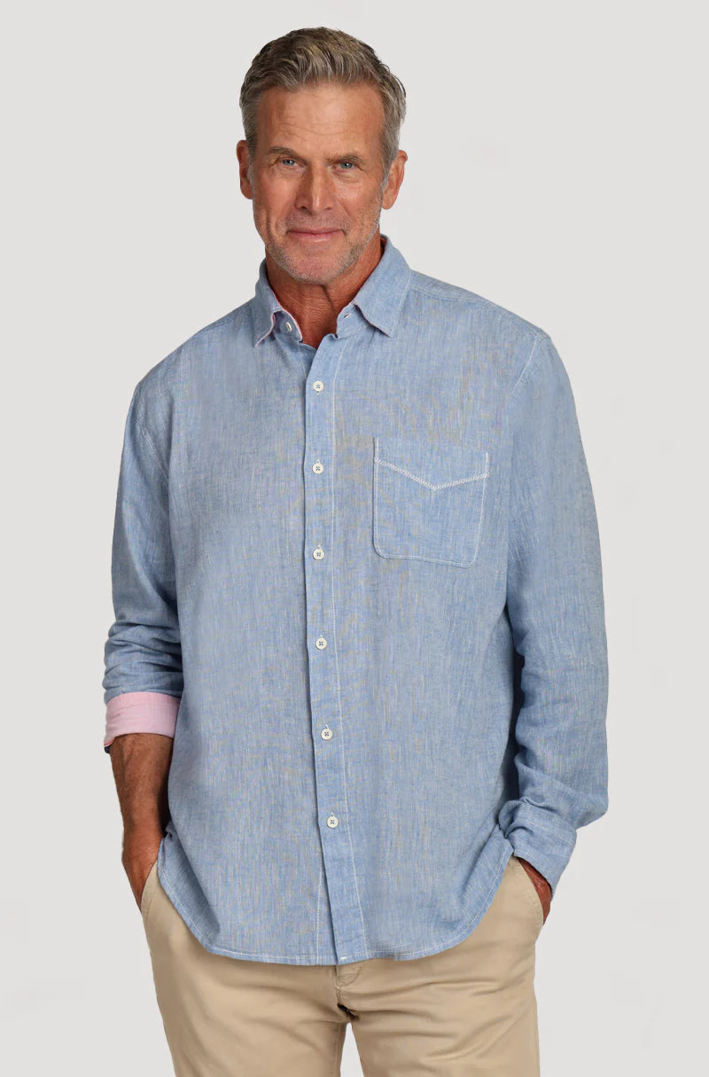 True Grit Washed Melange Pocket Shirt in Chambray Blue