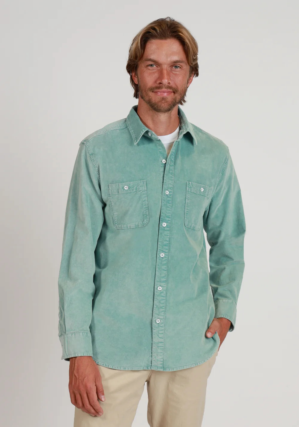 True Grit Cozy Cut Cord Work Shirt in Stratus