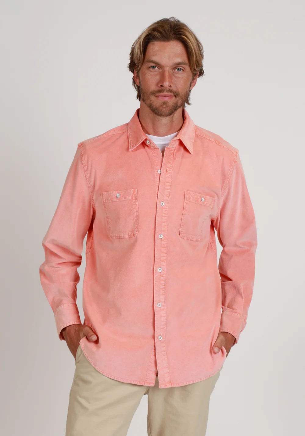 True Grit Cozy Cut Cord Work Shirt in Sunset