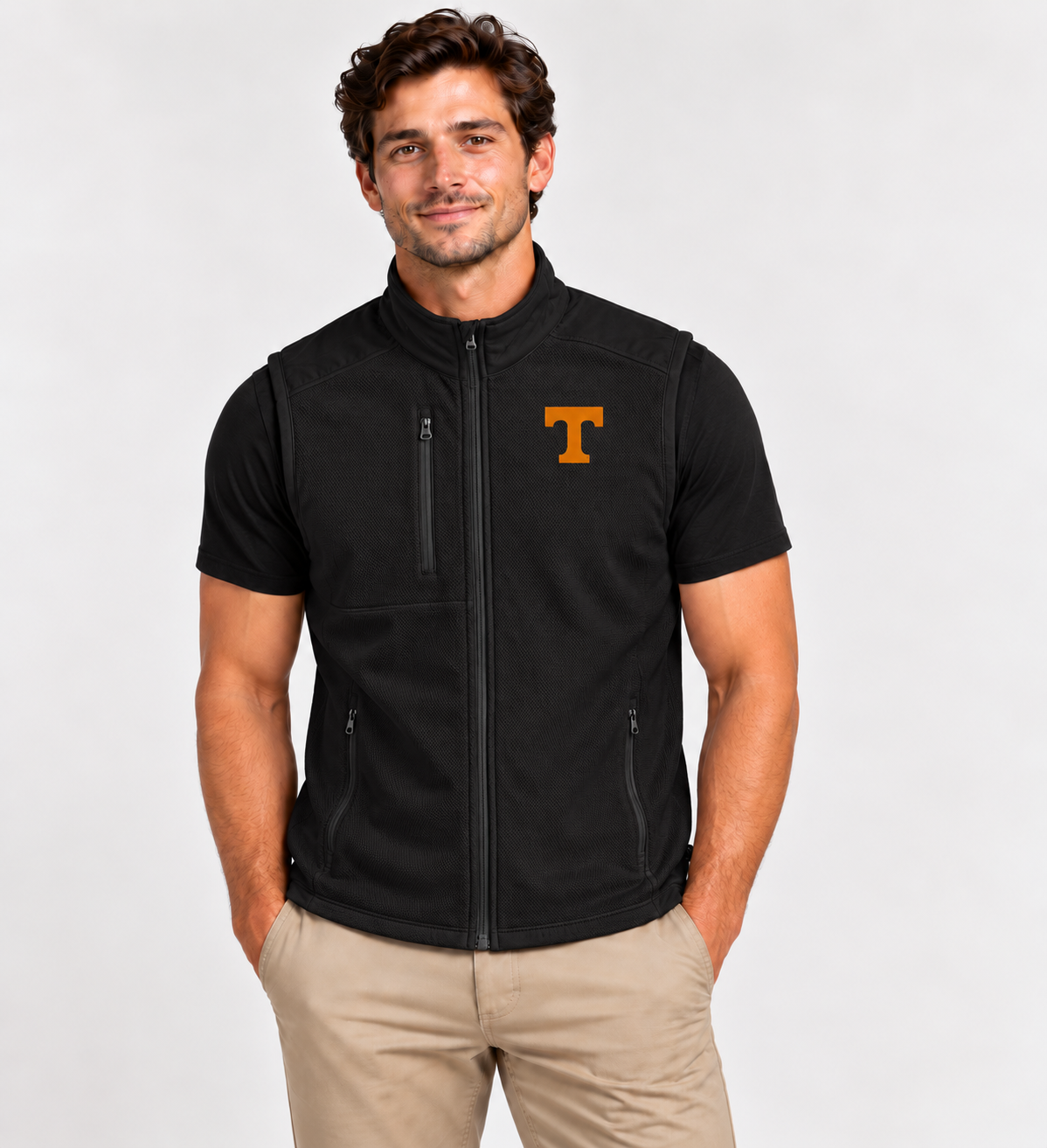 Tennessee Volunteers Cutter & Buck Hunts Point Recycled Fleece Hybrid Full-Zip Vest in Black