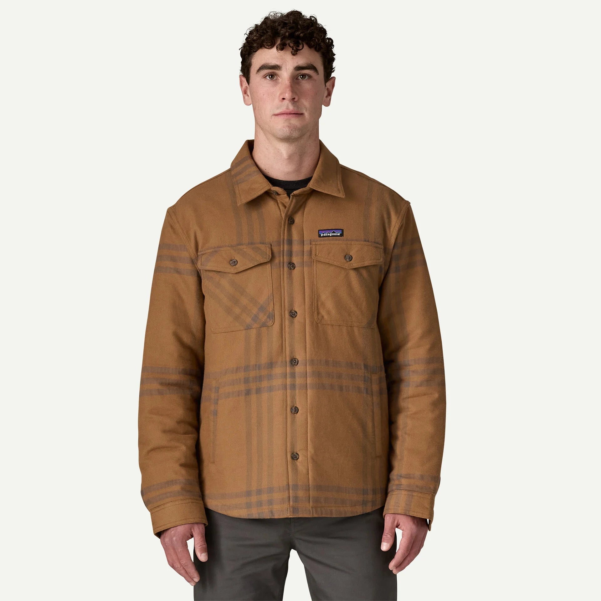 Patagonia Men's Lightweight Insulated Fjord Flannel Shirt in Defend: Deer Brown