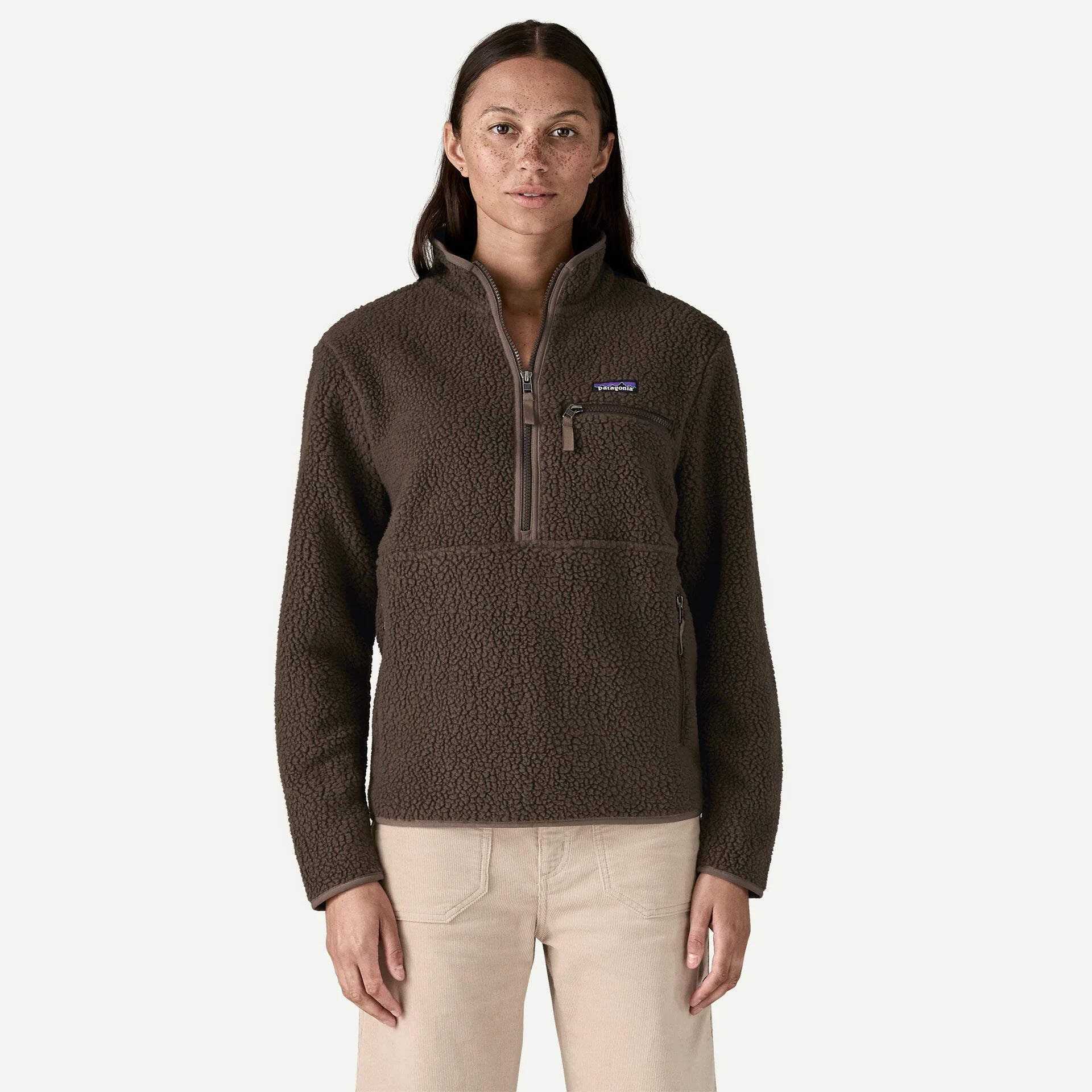 Patagonia Women's Retro Pile Fleece Marsupial Pullover in Otter Brown