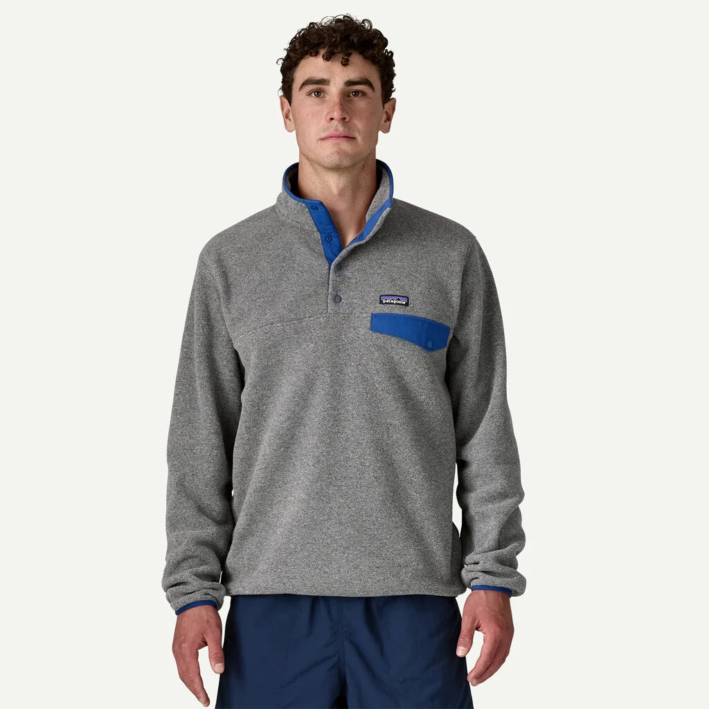 Patagonia Men's Lightweight Synchilla® Snap-T® Fleece Pullover in Nickel w/Clement Blue