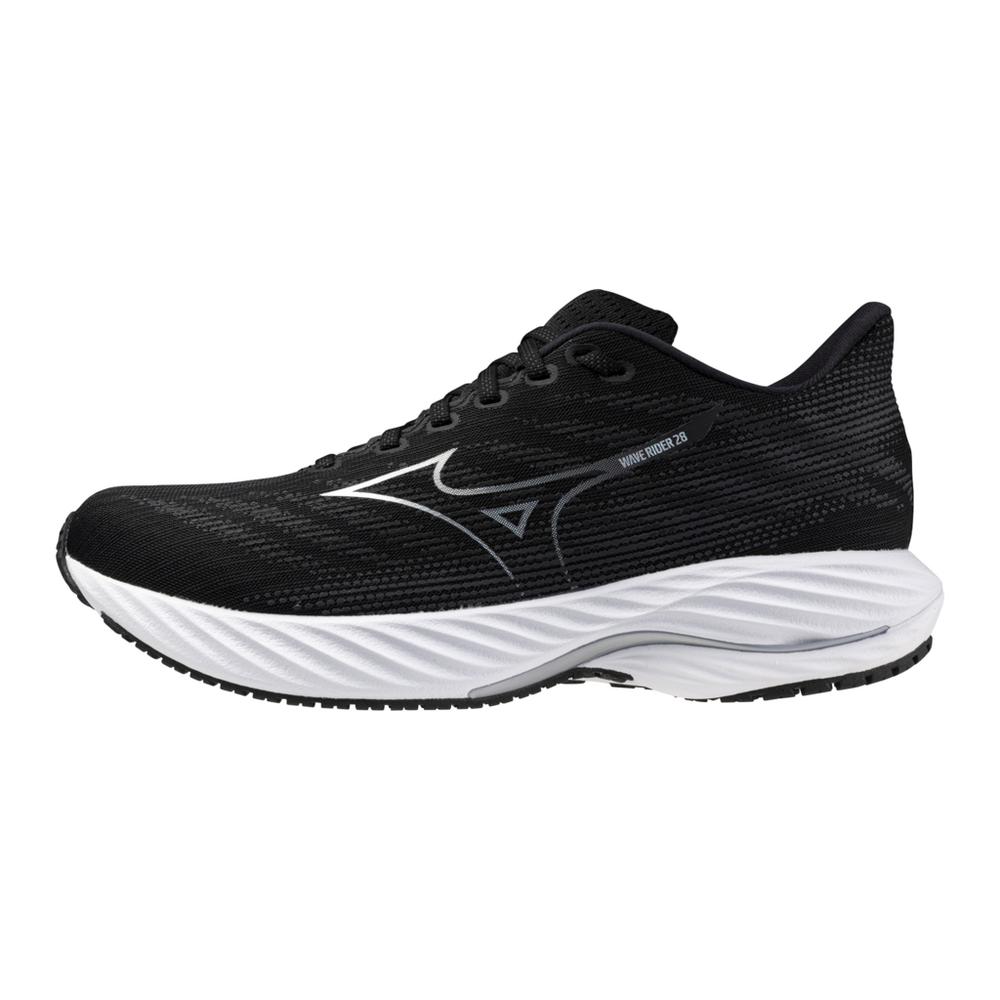 Men's Mizuno Wave Rider 28 Running Shoe in Black Silver