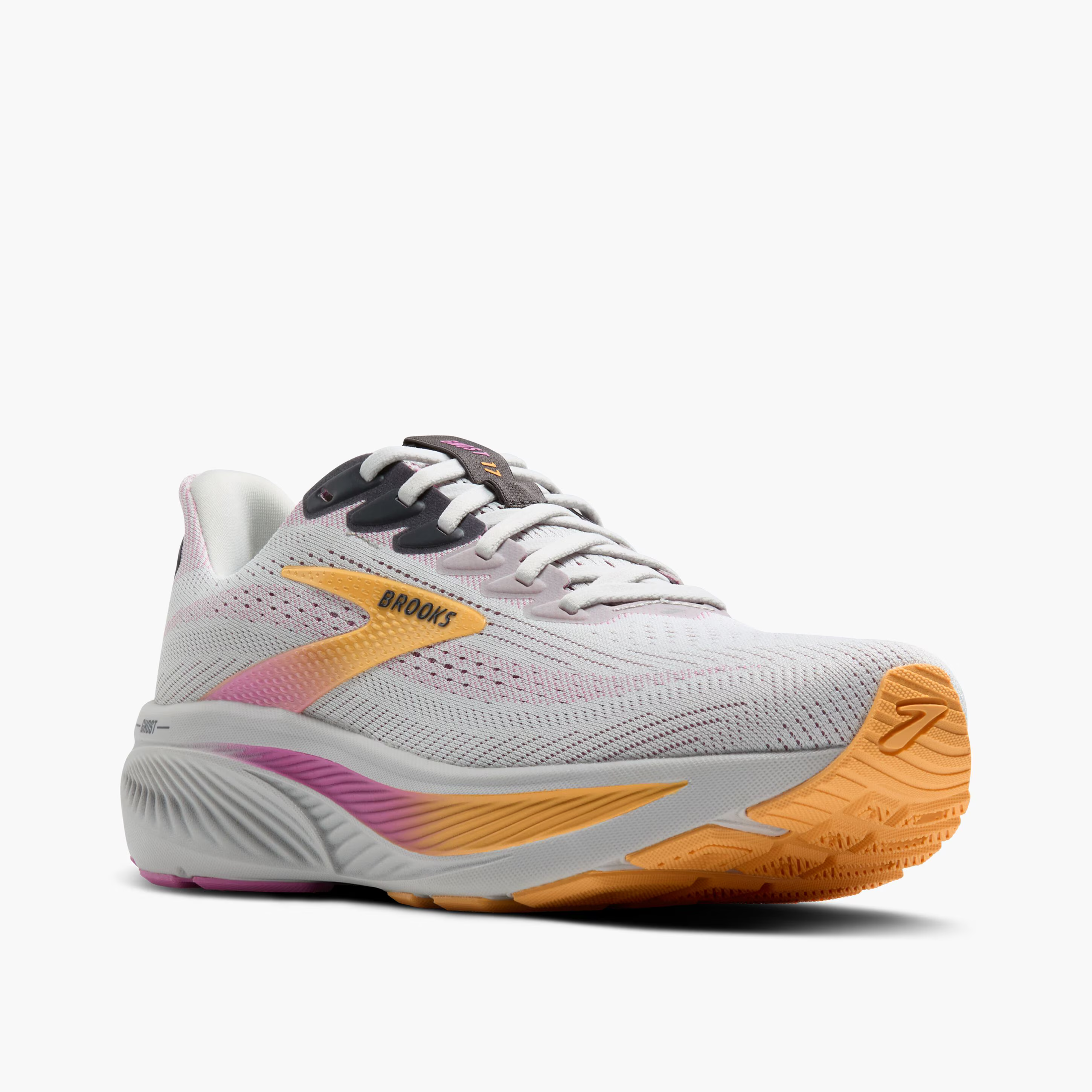 Women's Brooks Ghost 17 Road Running Shoe in Oyster/Apricot/Pink