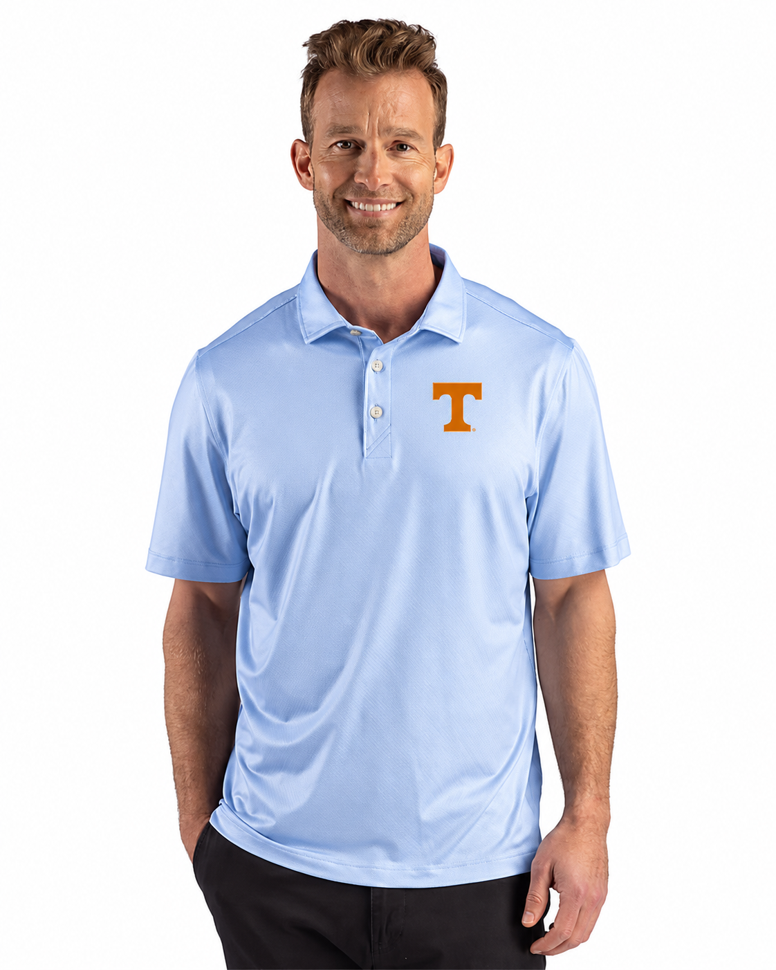Tennessee Volunteers College Vault - Cutter & Buck Virtue Forge Recycled Fine Line Four Way Stretch Polo in Elemental Blue