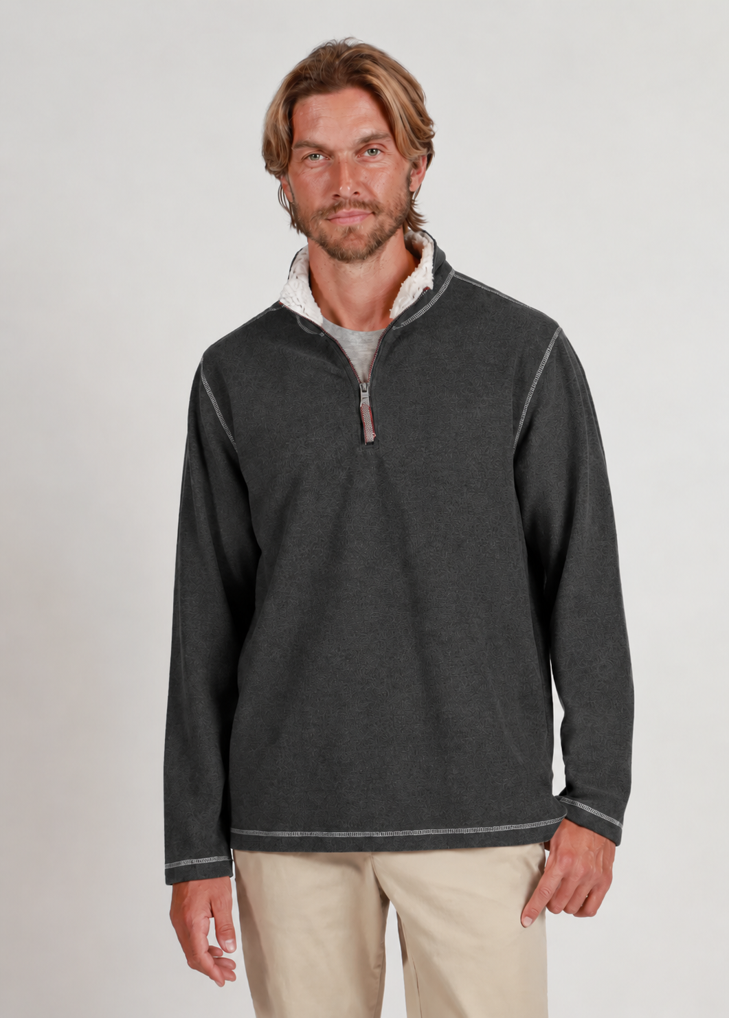 True Grit Quarter Zip Pullover in Grey