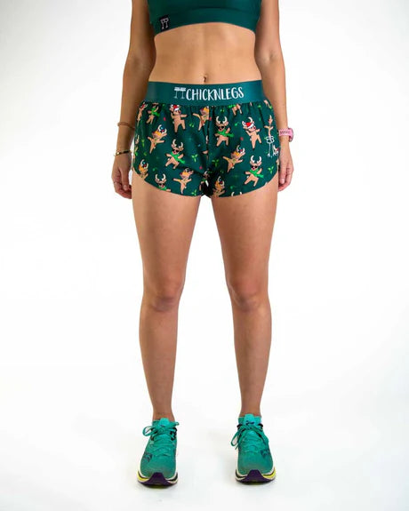 ChicknLegs Women's 1.5" Split Shorts in Rockin Reindeer