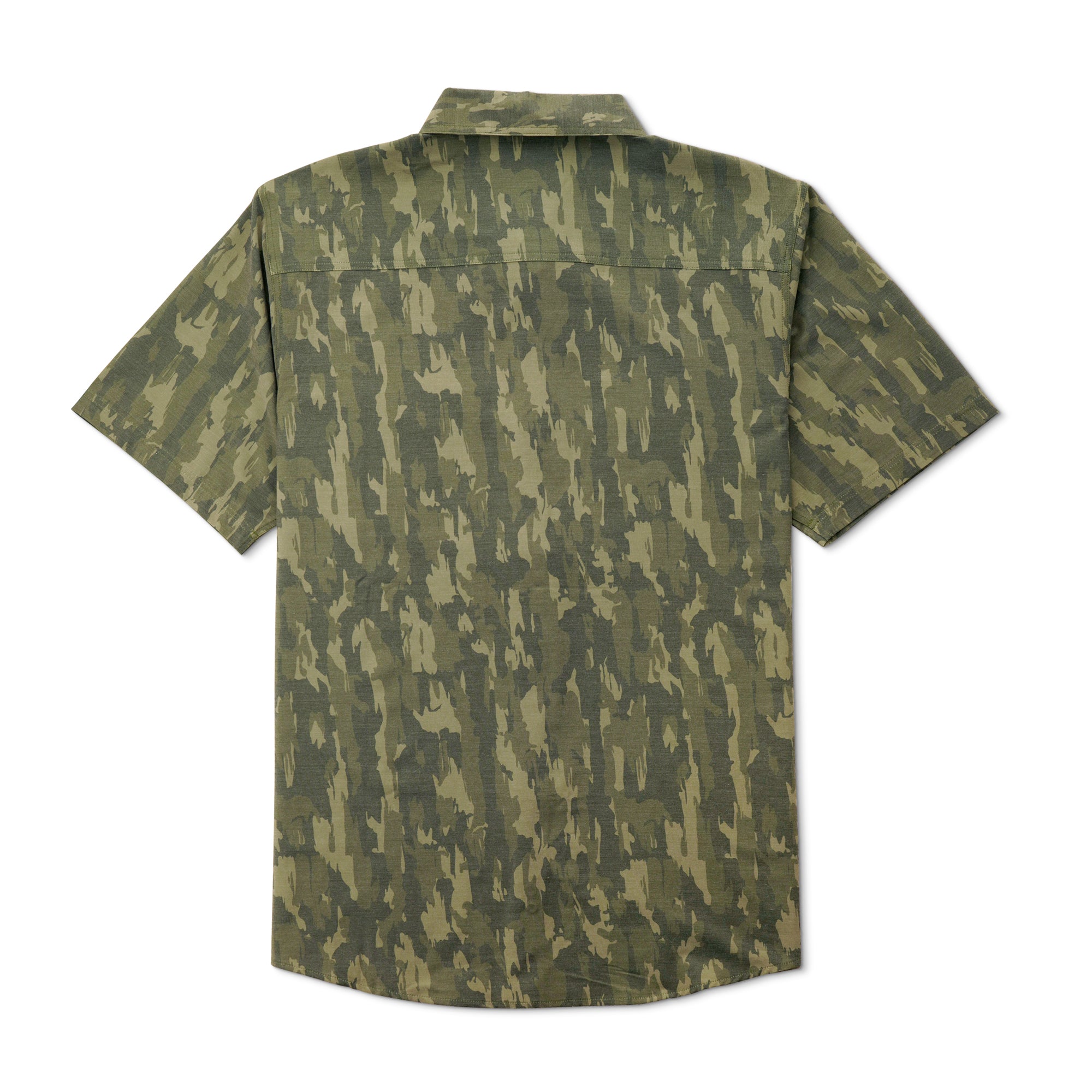 Aftco Boatbar Short Sleeve Button Down Shirt in Olive Current Camo